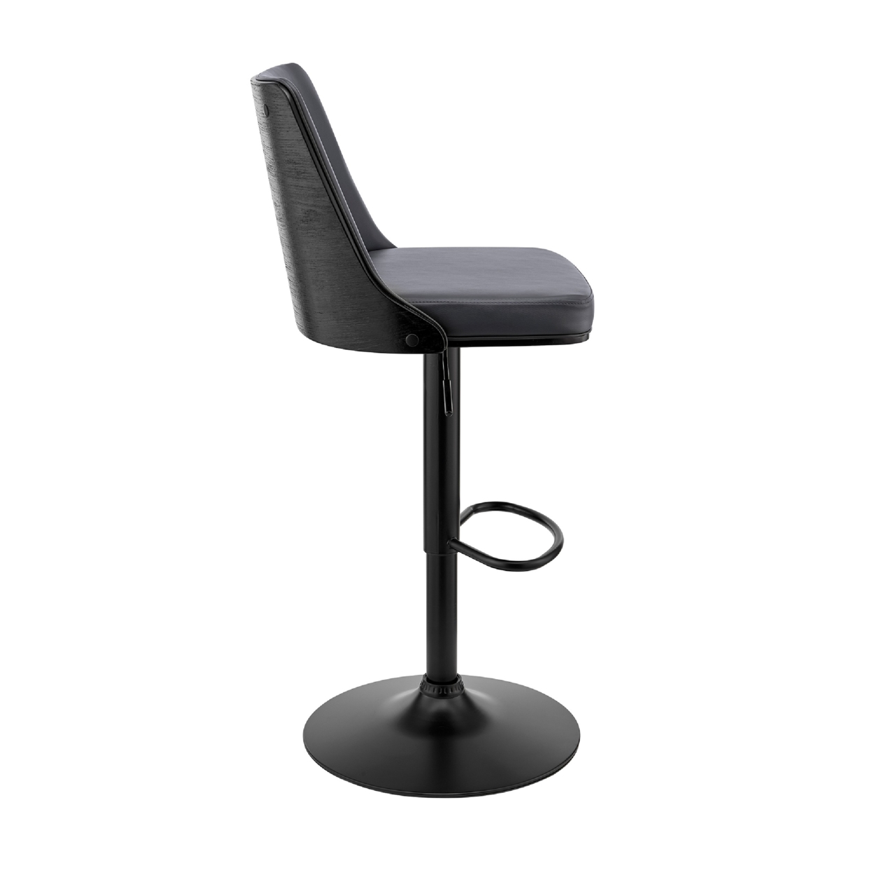Adjustable Barstool With Faux Leather And Wooden Backing, Black- Saltoro Sherpi
