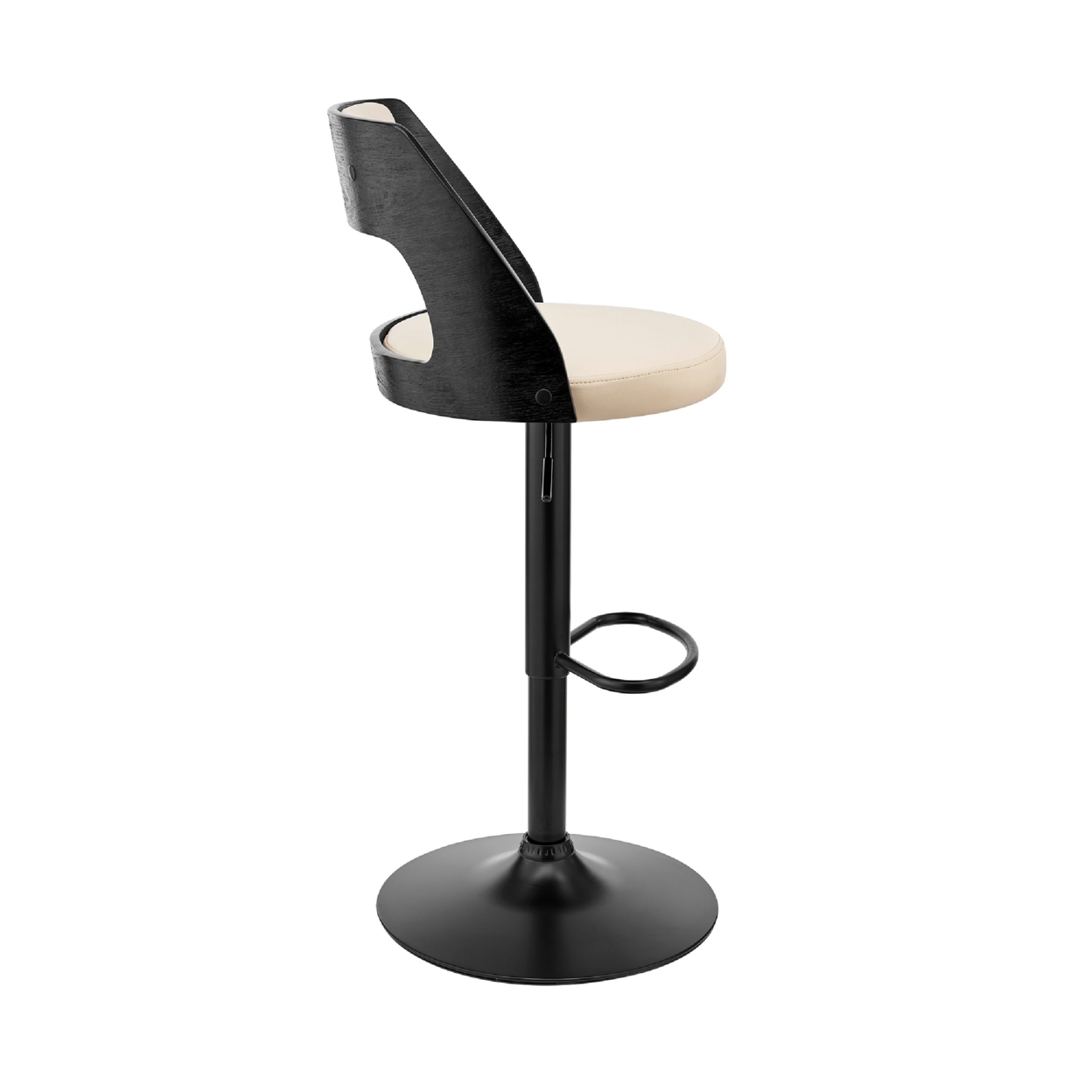 Adjustable Barstool With Open Design Wooden Back, Black And Cream- Saltoro Sherpi