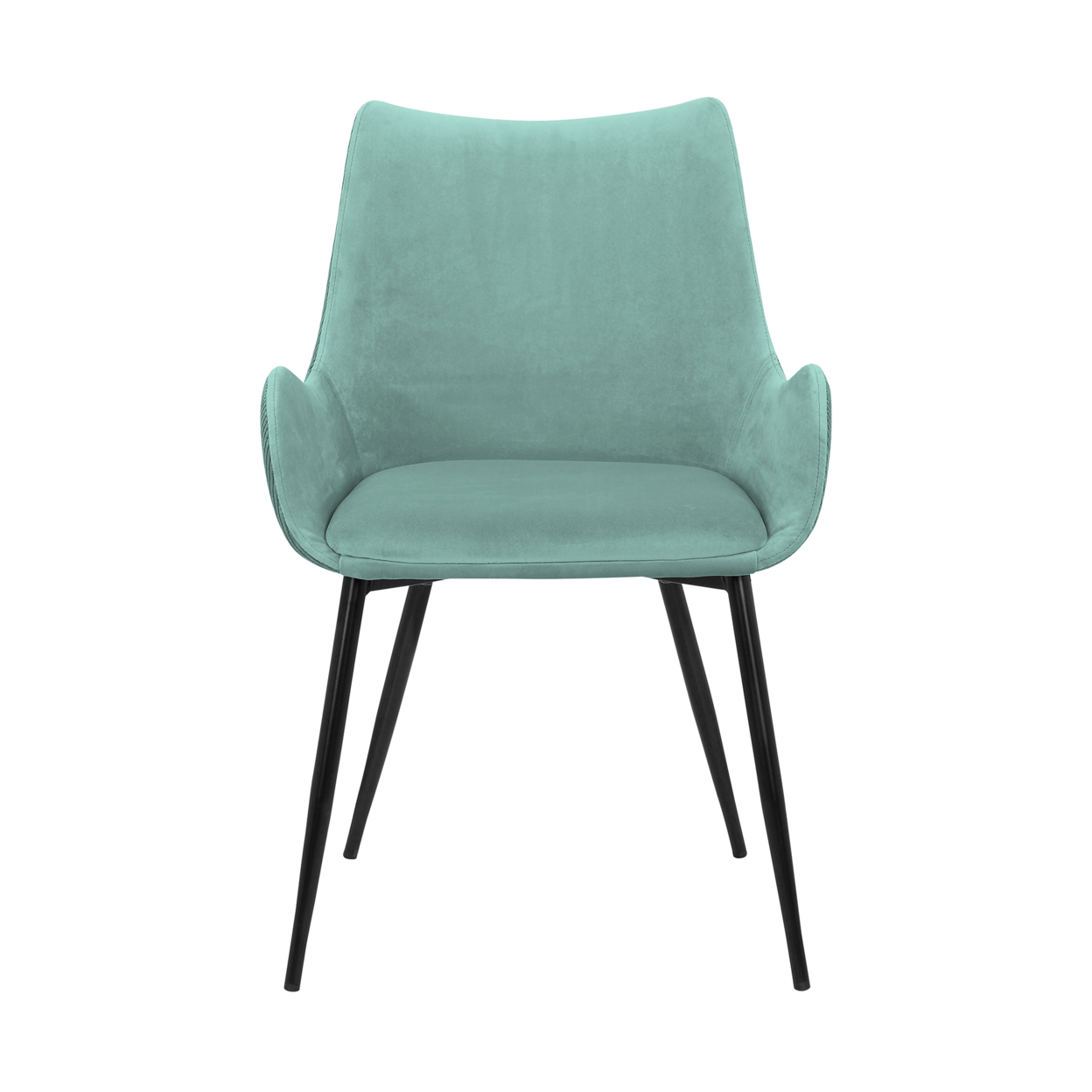 22 Inch Fabric Upholstered Dining Side Chair, Sloped Arms, Metal Legs, Teal Blue- Saltoro Sherpi
