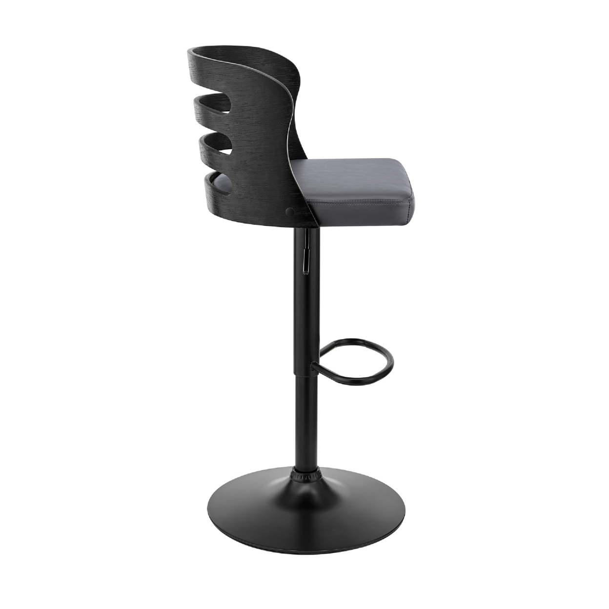 Adjustable Barstool With Curved Open Wooden Back, Black- Saltoro Sherpi