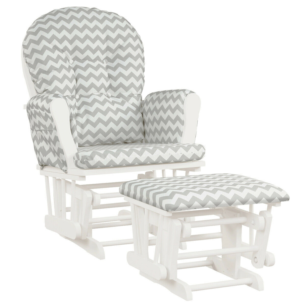 Baby Nursery Relax Rocker Rocking Chair Glider & Ottoman Set W/ Cushion - Grey + White