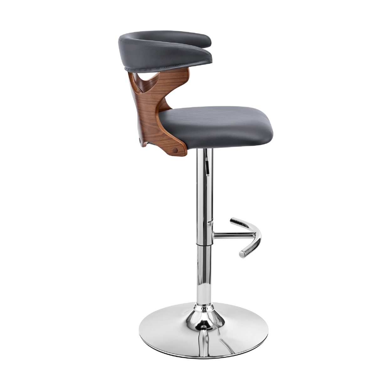 Adjustable Barstool With Curved Cut Out Wooden Back, Brown And Gray- Saltoro Sherpi
