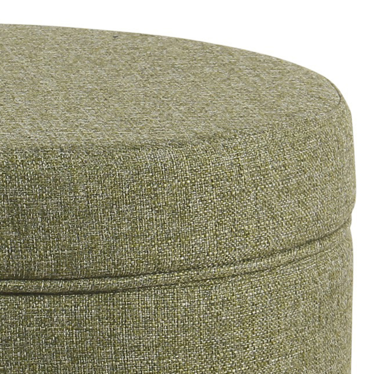 Fabric Upholstered Round Wooden Ottoman With Lift Off Lid Storage, Green- Saltoro Sherpi
