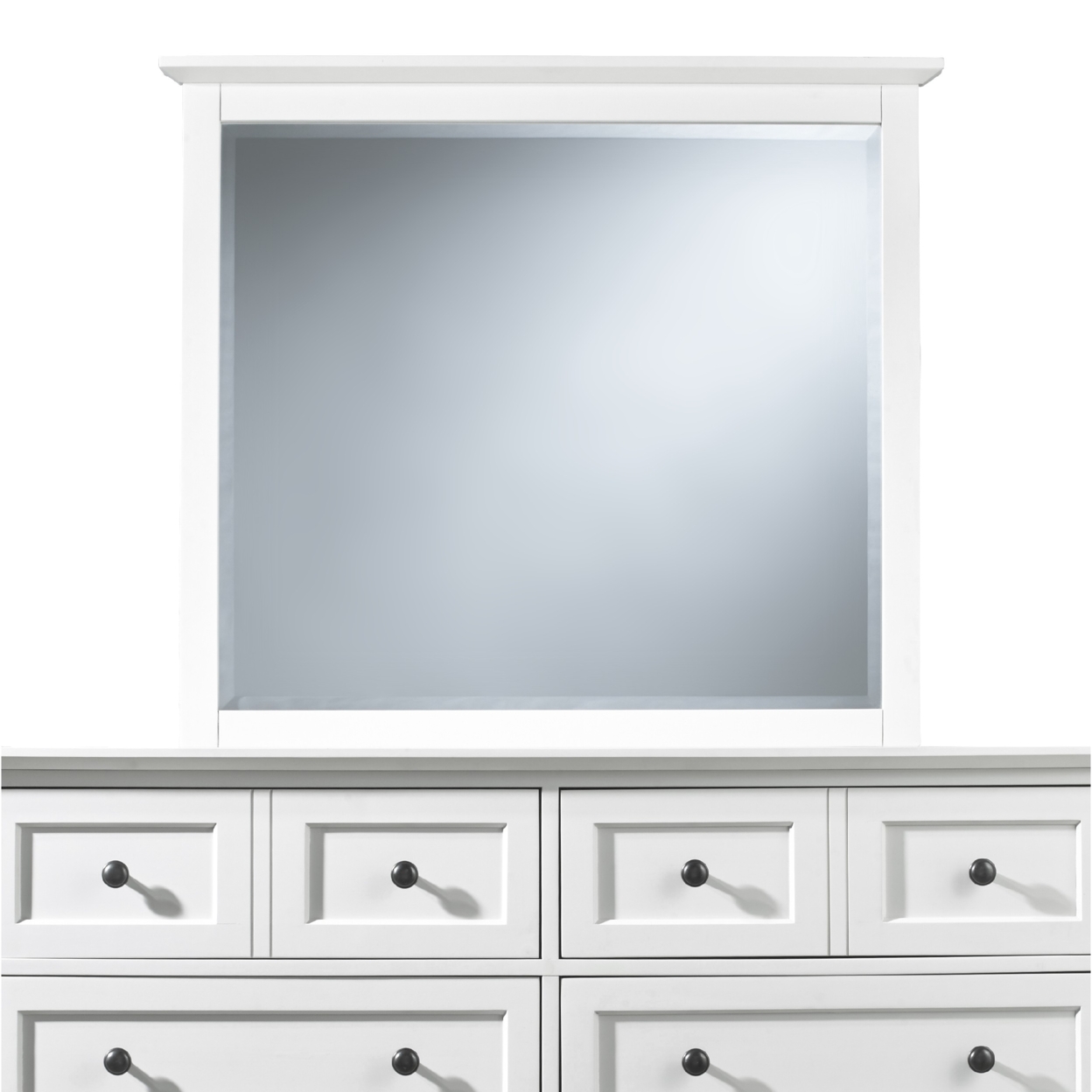 Neo Solid Mahogany Wood Dresser Mirror, Beveled Trim Top, White- Saltoro Sherpi