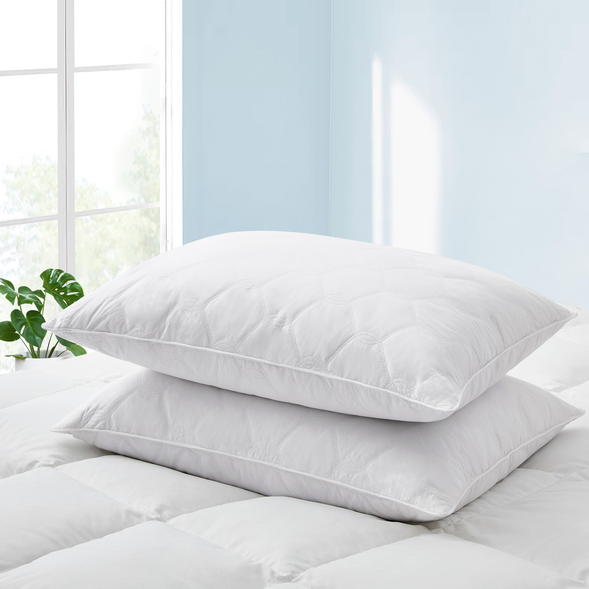 Puredown Quilted Feather And Down Pillow With Cotton Cover - Set Of 2 - STANDARD/QUEEN, WHITE