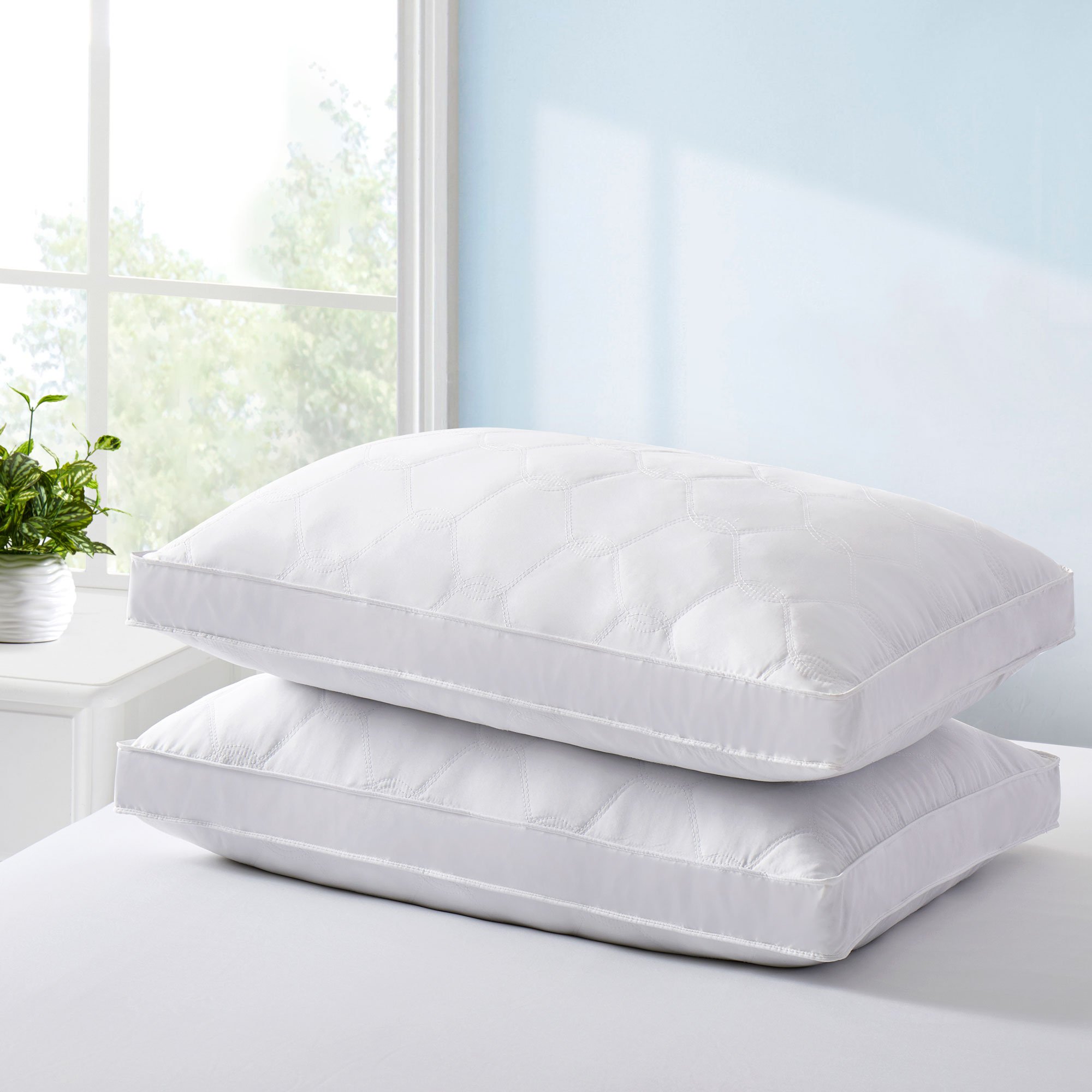2 Pack Quilted Gusseted Feather And Down Pillow - STANDARD/QUEEN, WHITE