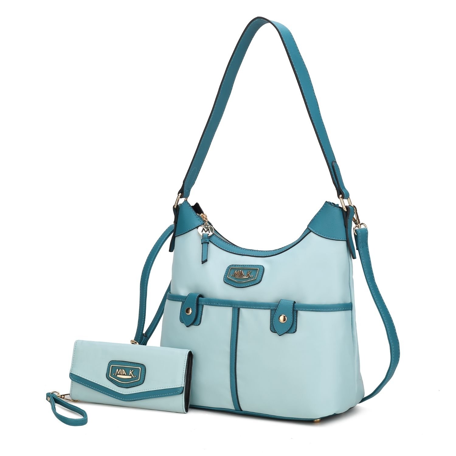 MKF Collection Harper Nylon Hobo Shoulder Handbag With Matching Wallet By Mia K- 2 Pieces - Baby Blue