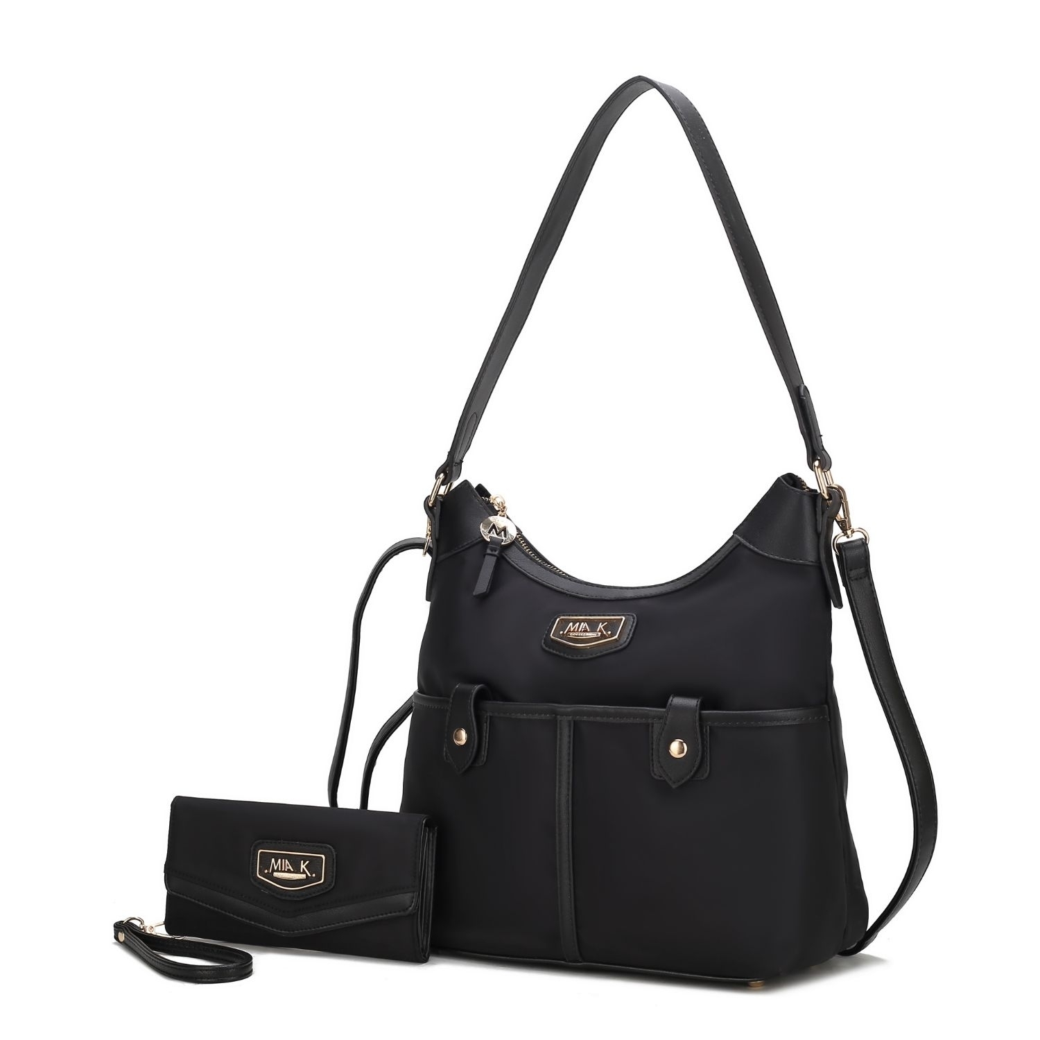 MKF Collection Harper Nylon Hobo Shoulder Handbag With Matching Wallet By Mia K- 2 Pieces - Black