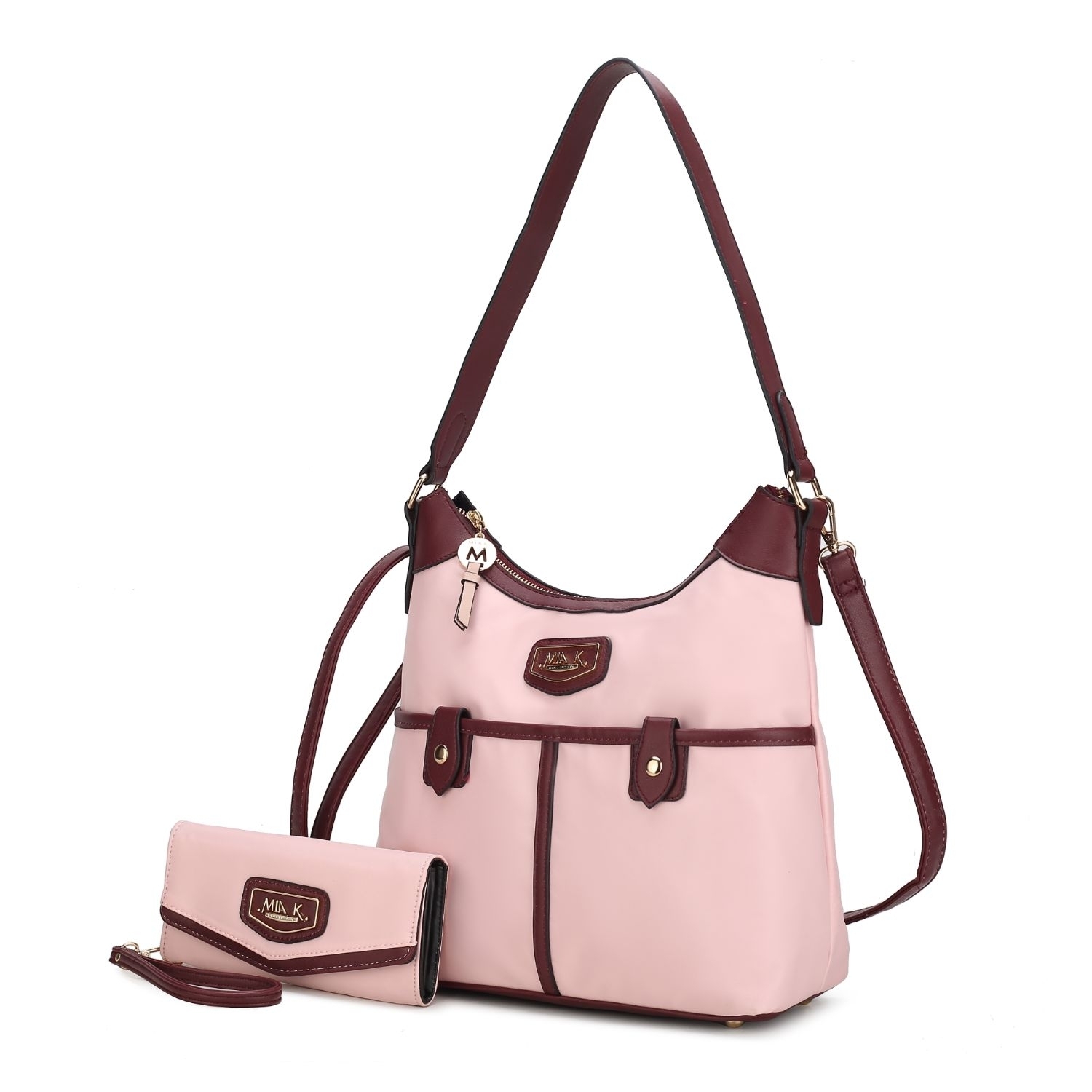 MKF Collection Harper Nylon Hobo Shoulder Handbag With Matching Wallet By Mia K- 2 Pieces - Blush