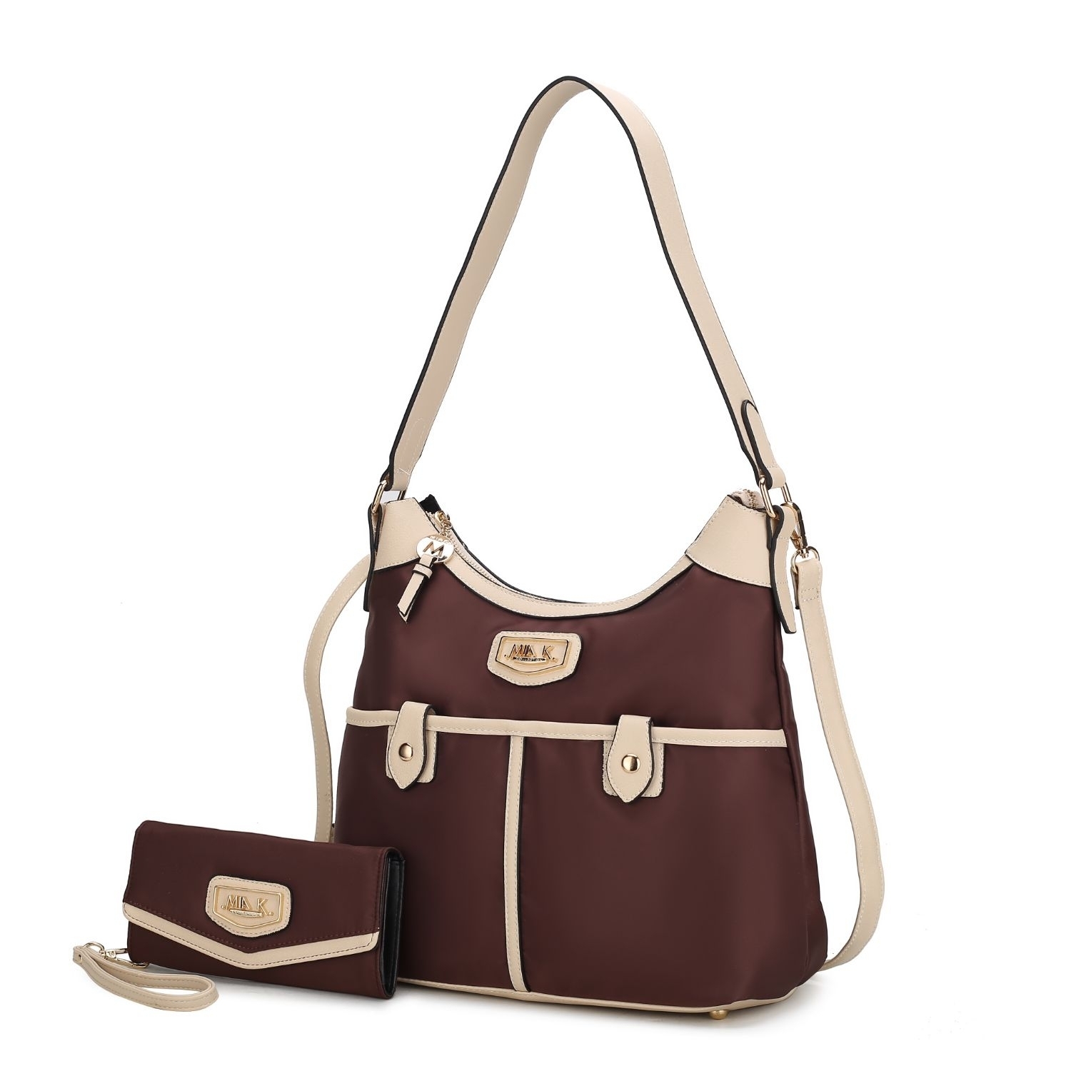 MKF Collection Harper Nylon Hobo Shoulder Handbag With Matching Wallet By Mia K- 2 Pieces - Coffee