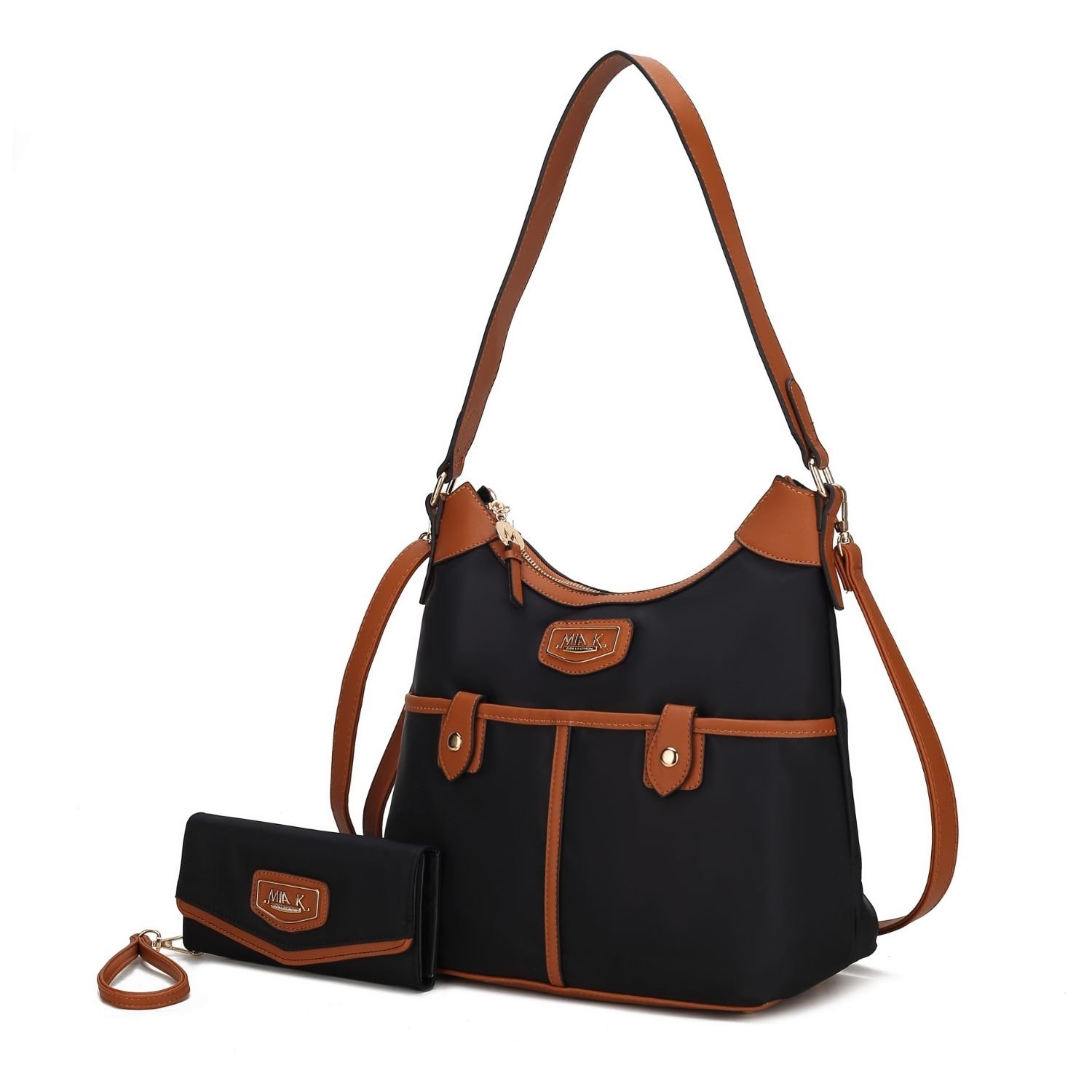 MKF Collection Harper Nylon Hobo Shoulder Handbag With Matching Wallet By Mia K- 2 Pieces - Cognac