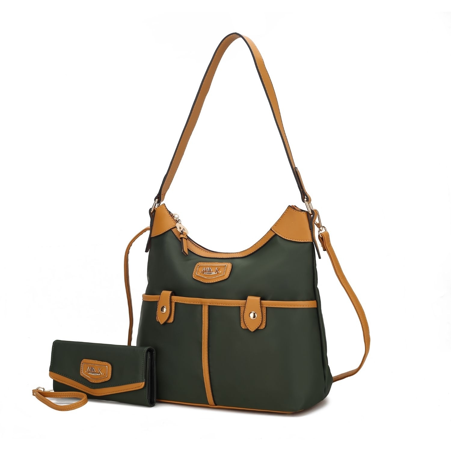 MKF Collection Harper Nylon Hobo Shoulder Handbag With Matching Wallet By Mia K- 2 Pieces - Olive