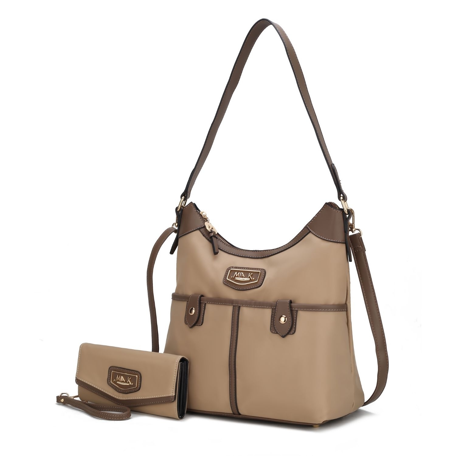 MKF Collection Harper Nylon Hobo Shoulder Handbag With Matching Wallet By Mia K- 2 Pieces - Taupe