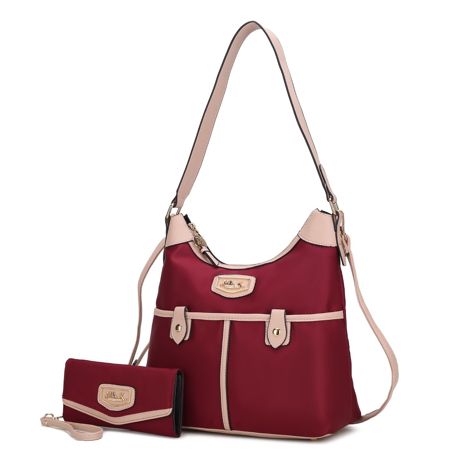 MKF Collection Harper Nylon Hobo Shoulder Handbag With Matching Wallet By Mia K- 2 Pieces - Wine
