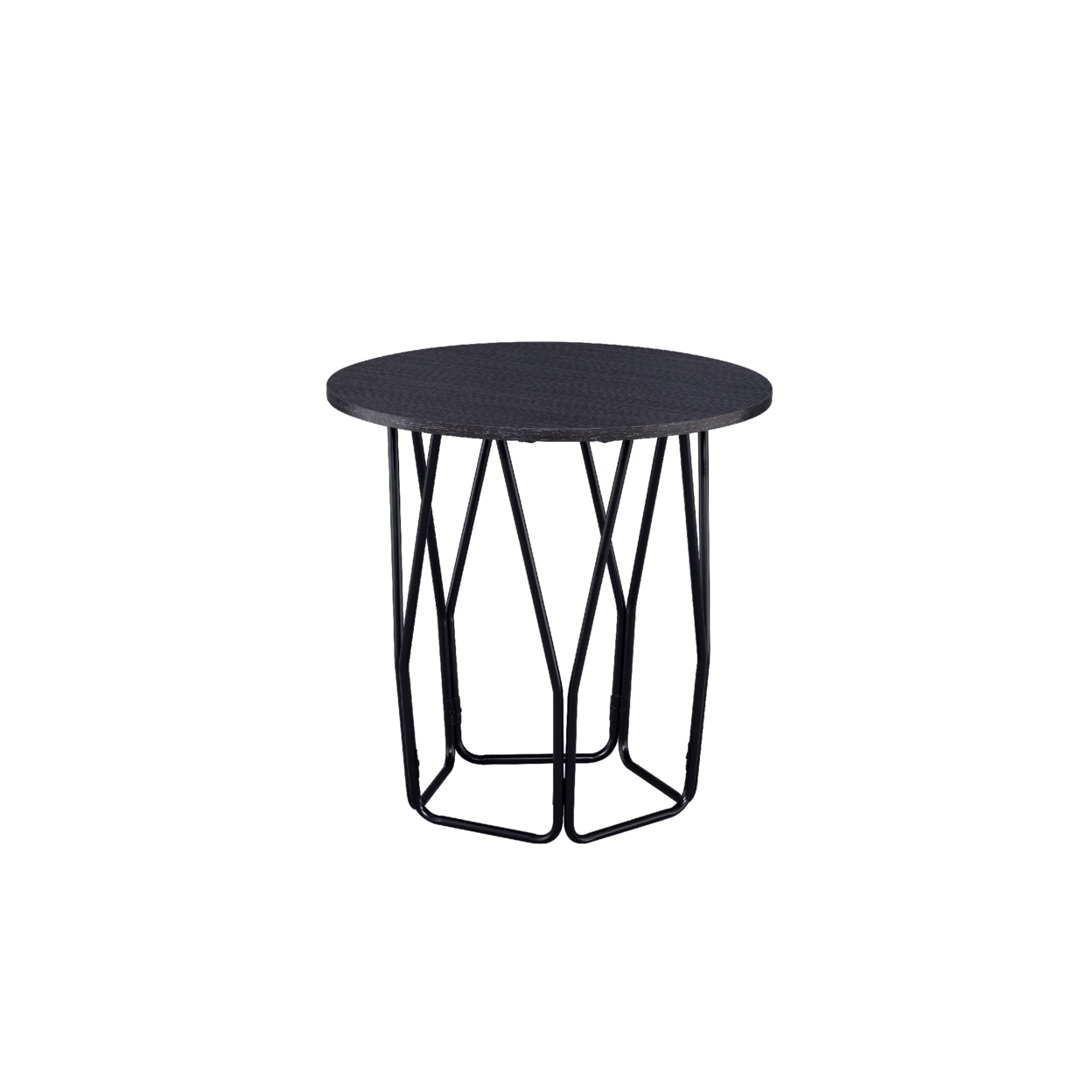 Industrial Style Wooden End Table With Metal Base, Black And Brown- Saltoro Sherpi