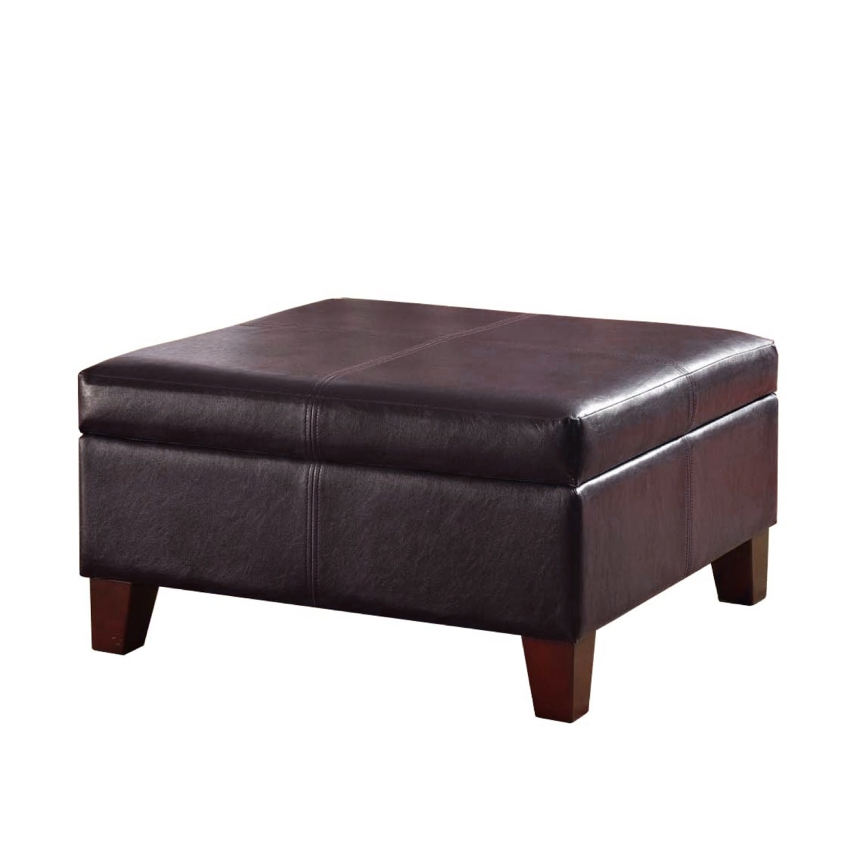 Leatherette Upholstered Wooden Ottoman With Hinged Storage, Brown, Large- Saltoro Sherpi