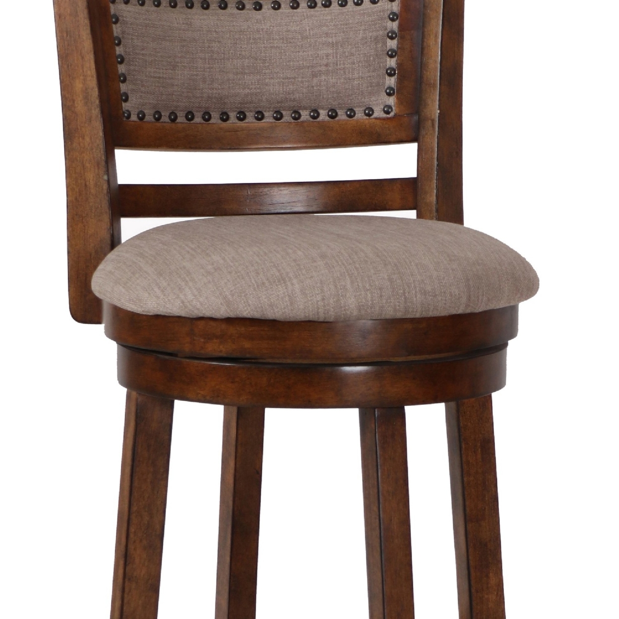 Curved Swivel Barstool With Fabric Padded Seating, Brown And Beige- Saltoro Sherpi