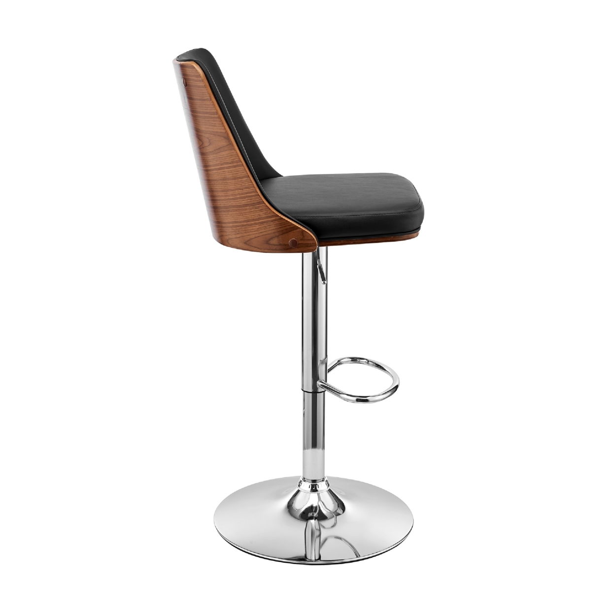 Adjustable Barstool With Faux Leather And Wooden Backing, Black And Brown- Saltoro Sherpi