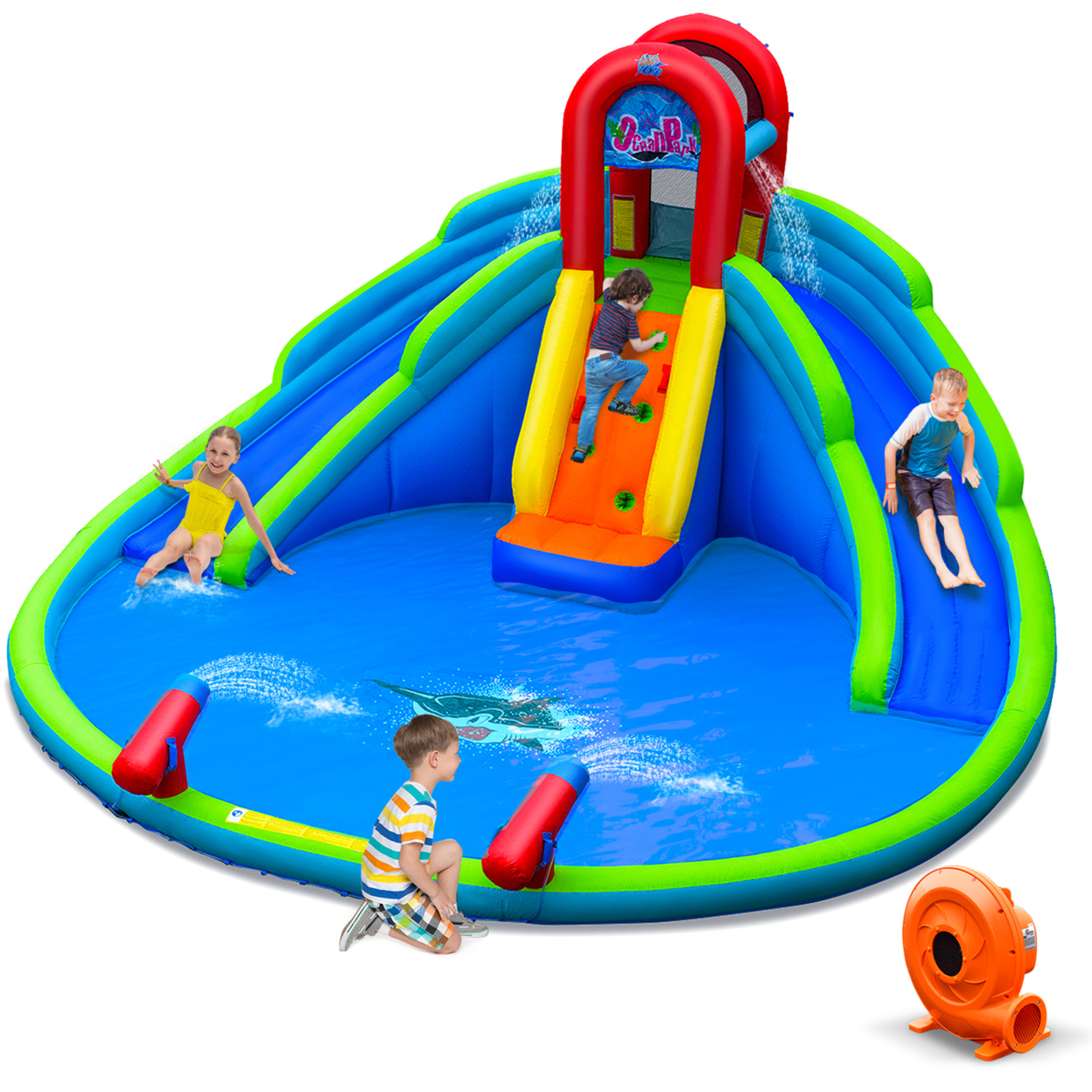 Inflatable Waterslide Wet & Dry Bounce House W/Upgraded Handrail & 780W Blower