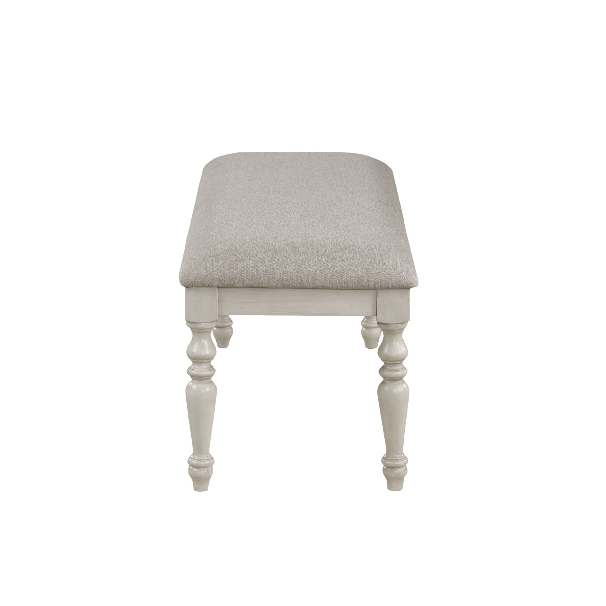 Katherine 48 Inch Bench With Fabric Seat And Turned Legs, White- Saltoro Sherpi
