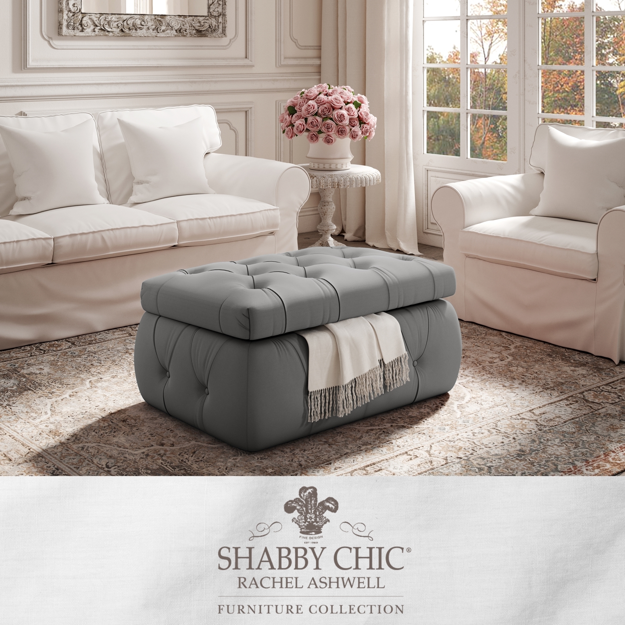 Ishan Ottoman-Upholstered-Button Tufted-Storage - grey velvet