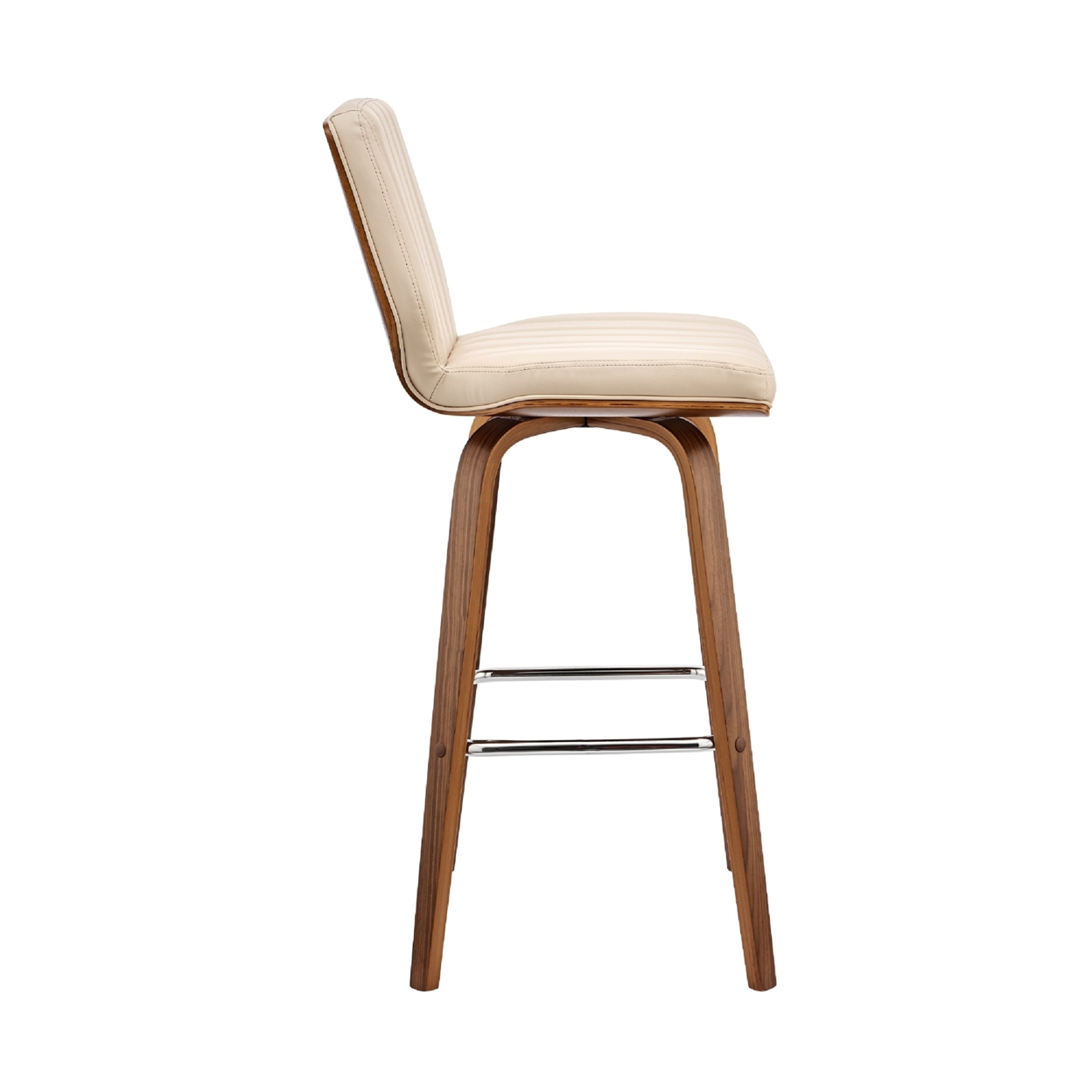 Swivel Barstool With Channel Stitching And Wooden Support, Cream And Brown- Saltoro Sherpi