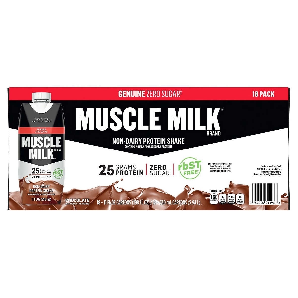 Muscle Milk Genuine Protein Shake Chocolate, 11 Fluid Ounce (Pack Of 18)
