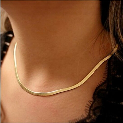 14K Gold Flat Herringbone Magic Chain Necklace 18''