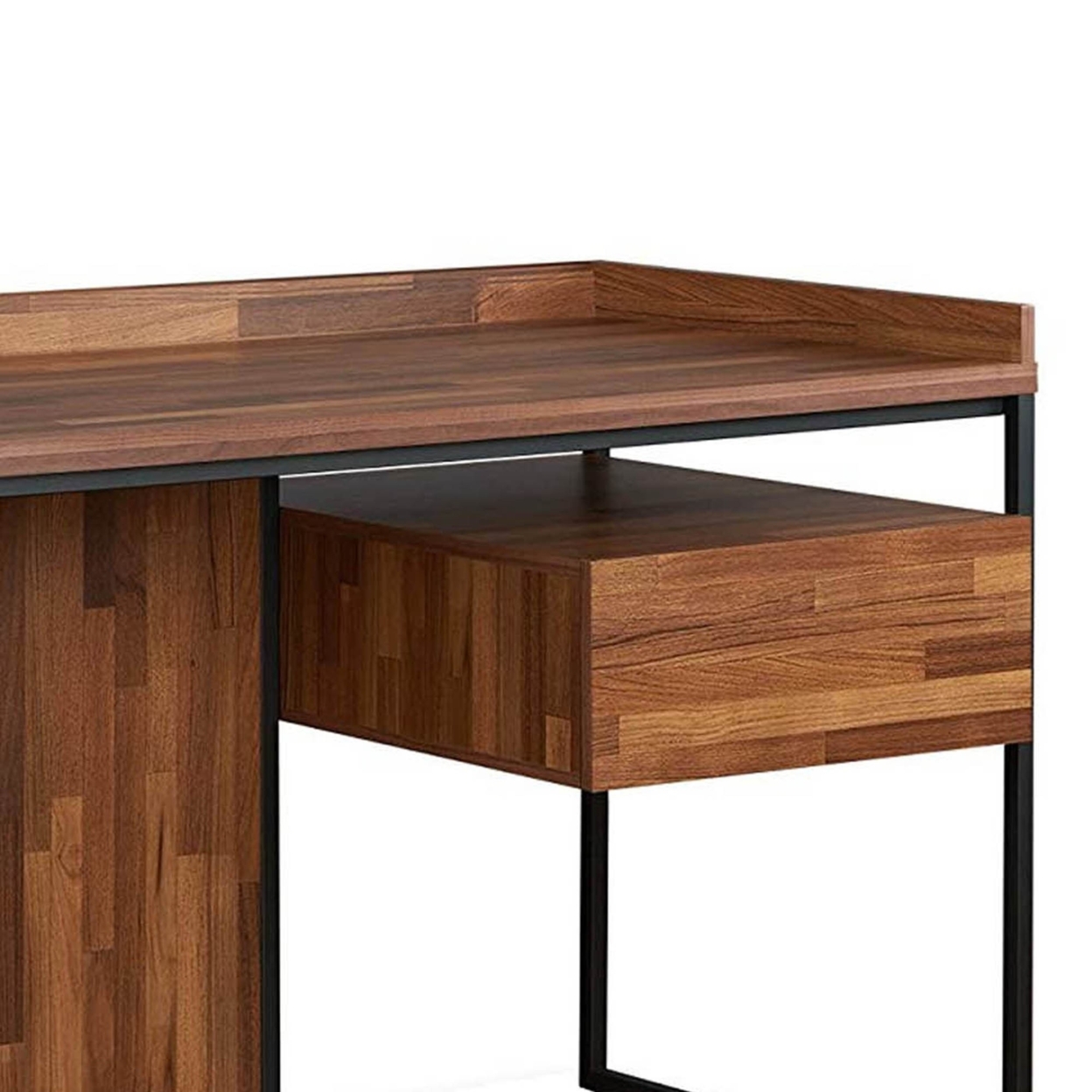 Wooden Top Desk With Rectangular Metal Frame, Walnut Brown & Sandy Black- Saltoro Sherpi