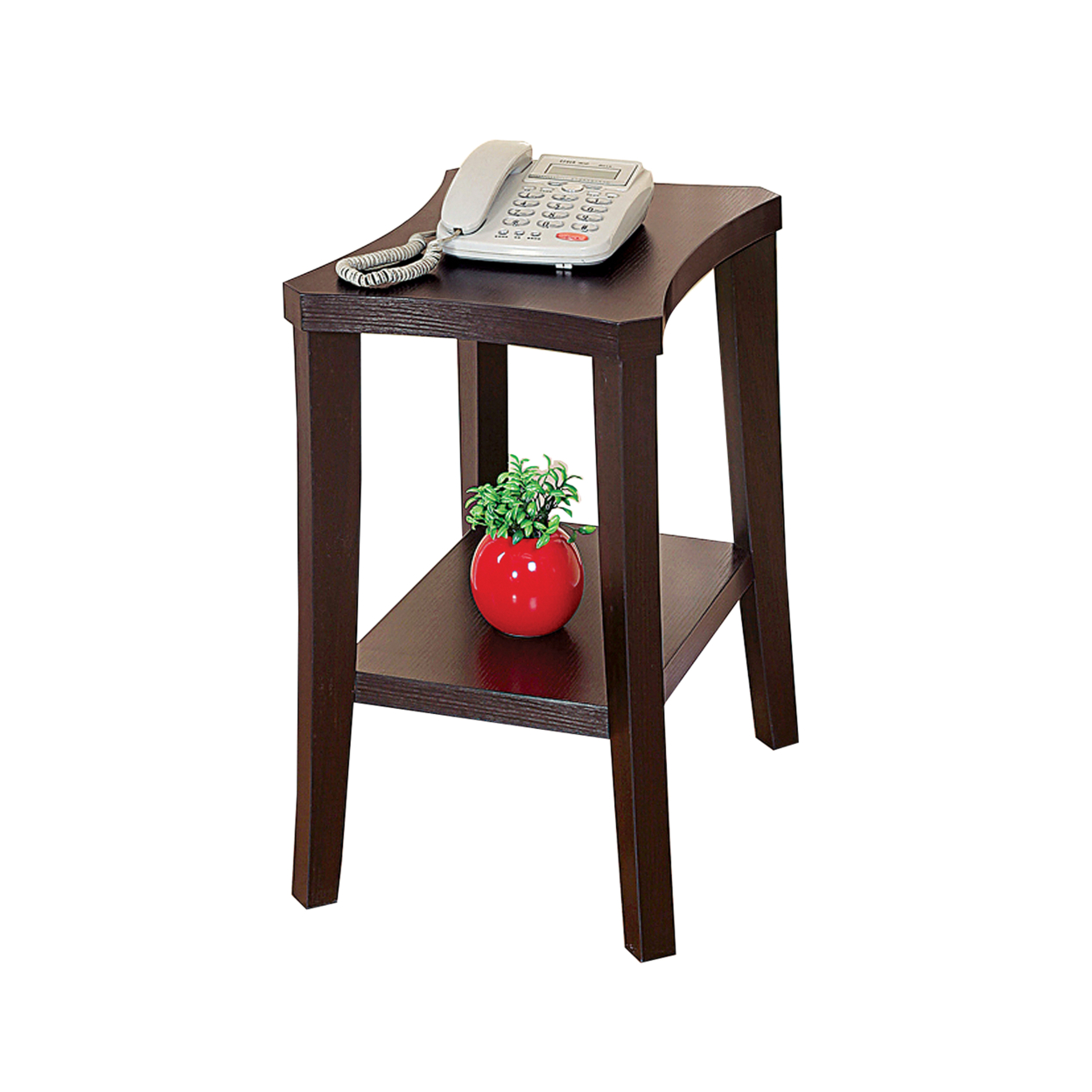 24 Inch Wood And Melamine Chairside Table, Curved Top, 1 Shelf,Cocoa Brown- Saltoro Sherpi