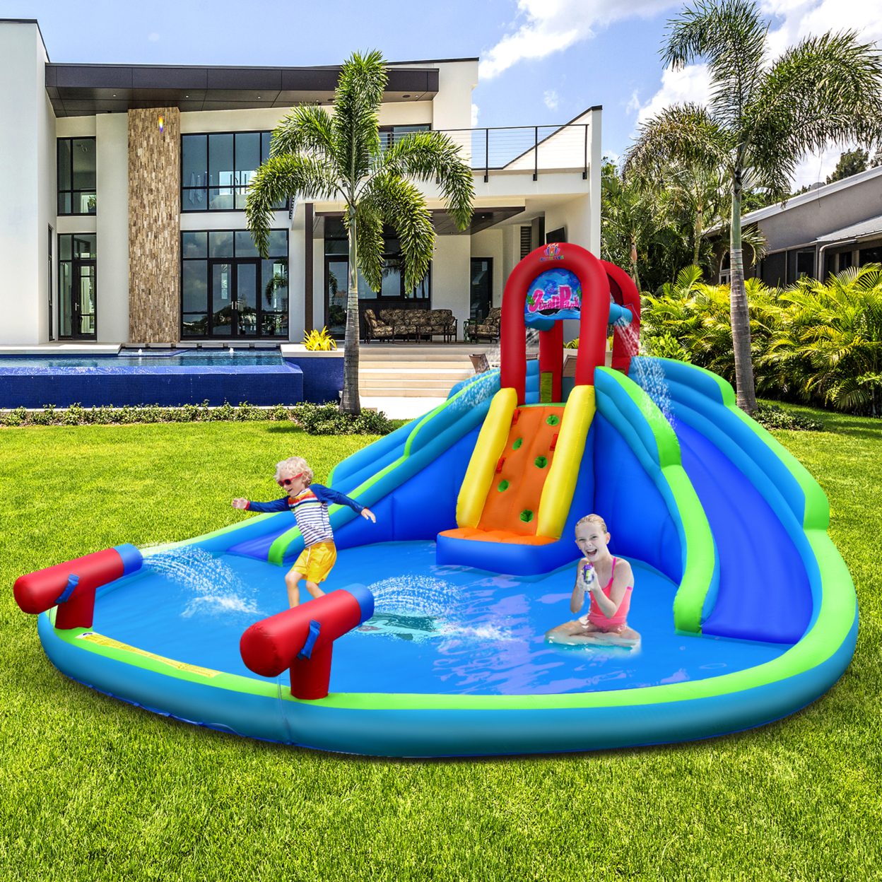 Inflatable Waterslide Wet & Dry Bounce House W/Upgraded Handrail & 780W Blower