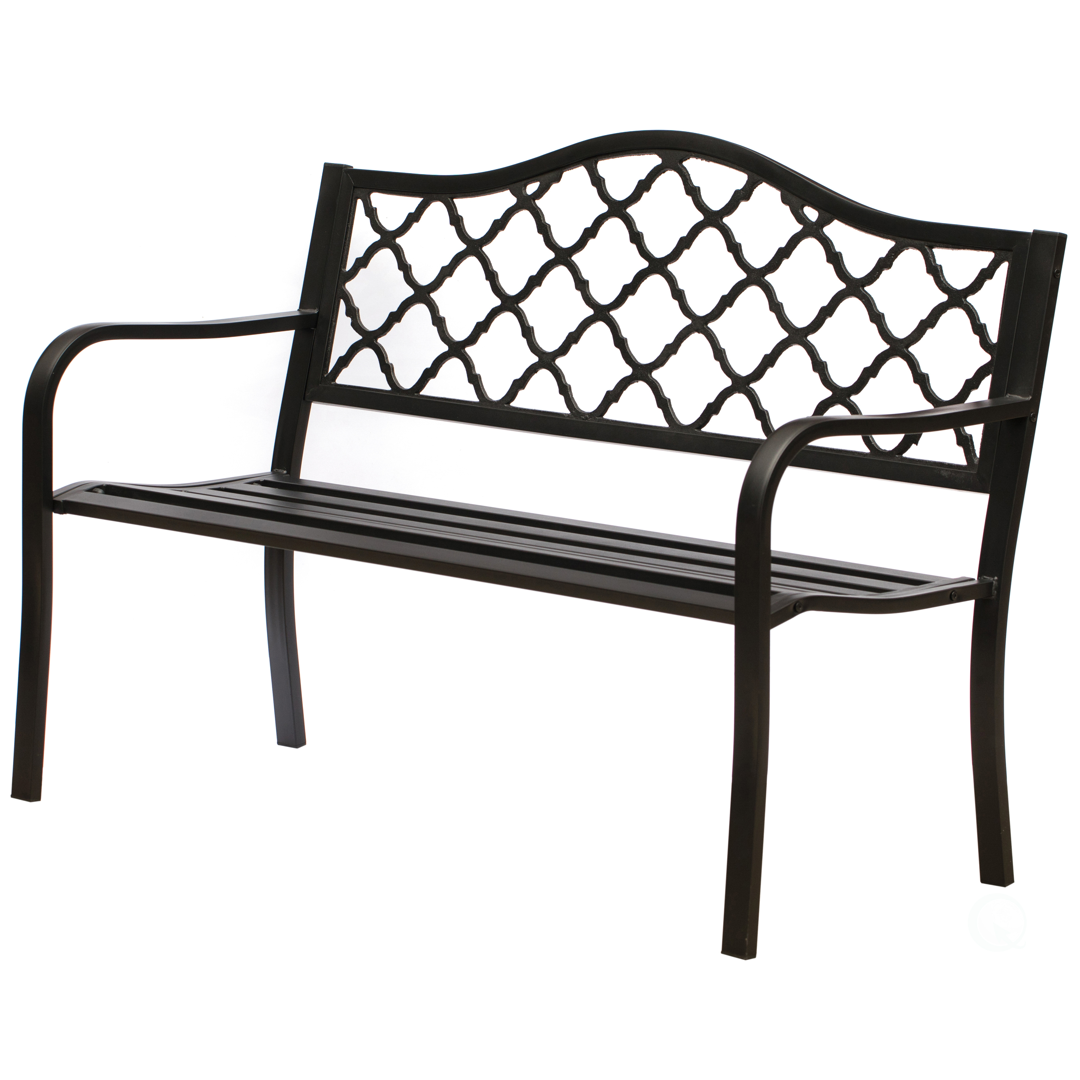 Garden Outdoor Black Patio Steel Park Bench Lawn Decor with Cast Iron Back