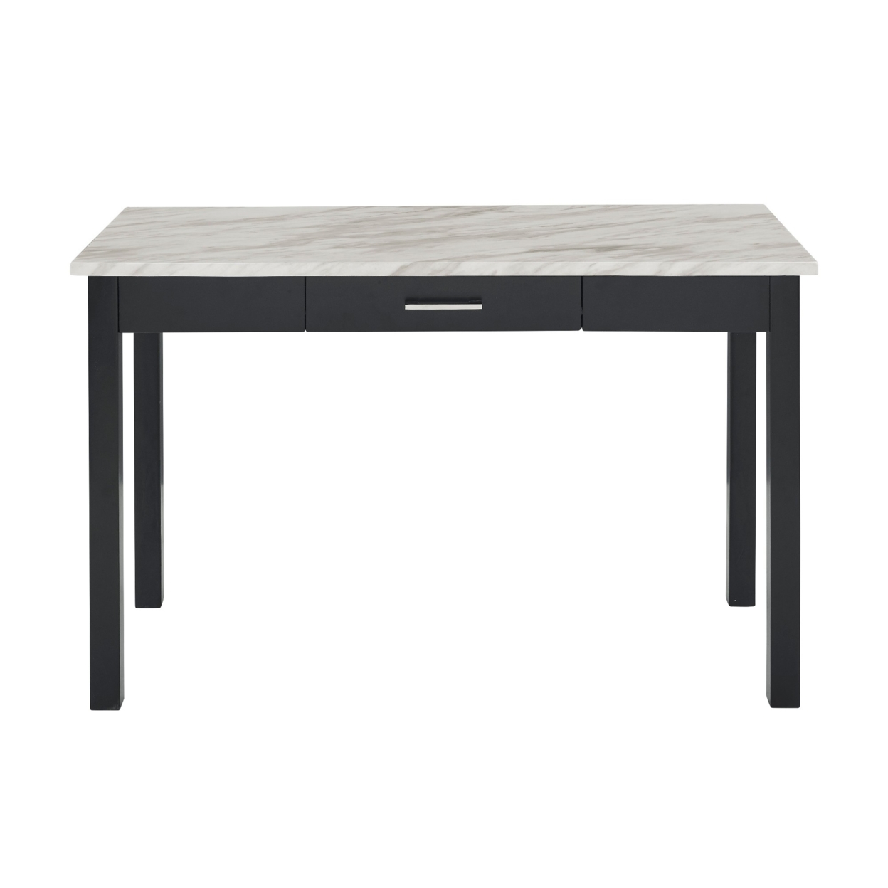 Jay 48 Inch Desk With Drawer And Faux Marble Top, Black- Saltoro Sherpi