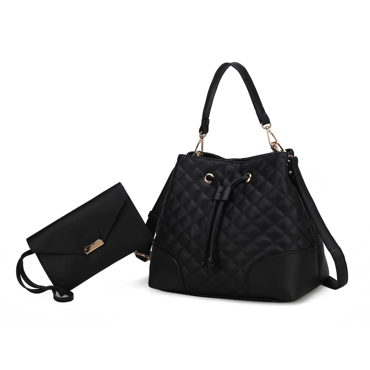 MKF Collection Wendy Bucket Handbag With Wristlet By Mia K 2 Pieces - Black