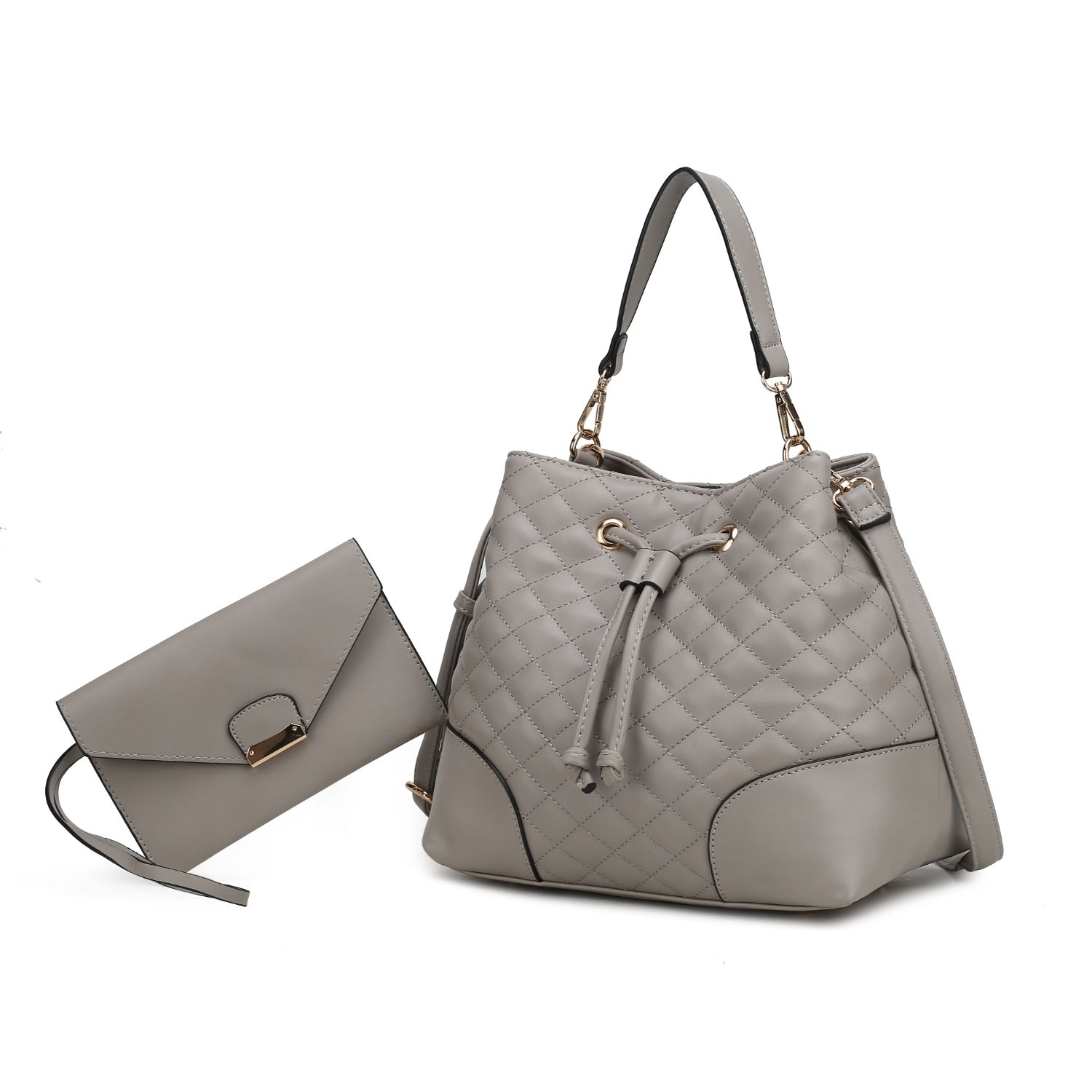 MKF Collection Wendy Bucket Handbag With Wristlet By Mia K 2 Pieces - Grey