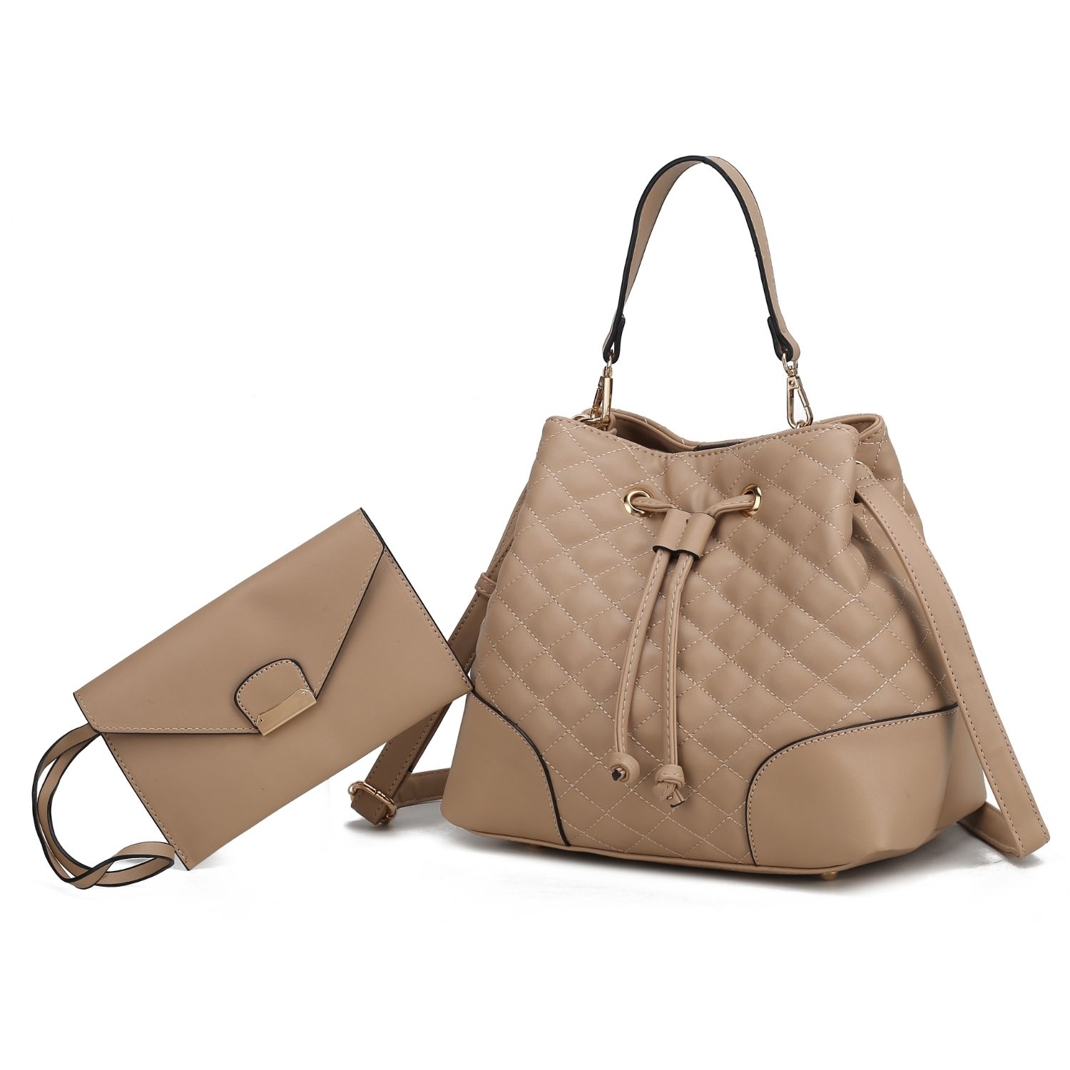 MKF Collection Wendy Bucket Handbag With Wristlet By Mia K 2 Pieces - Taupe