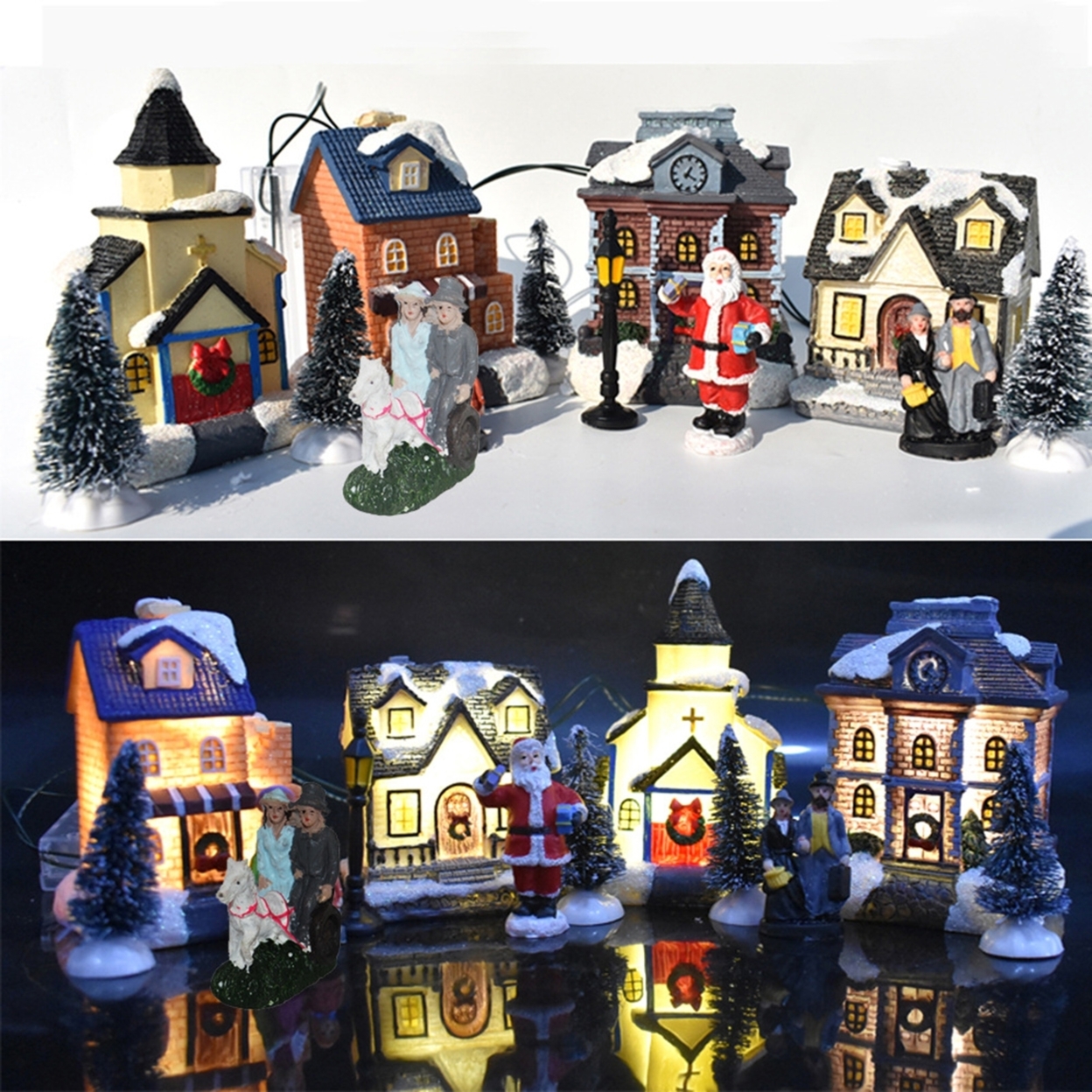 Wan 10Pcs/Set Christmas Figurines Delicate Cartoon Resin Winter Cabin Village House Miniatures for Christmas