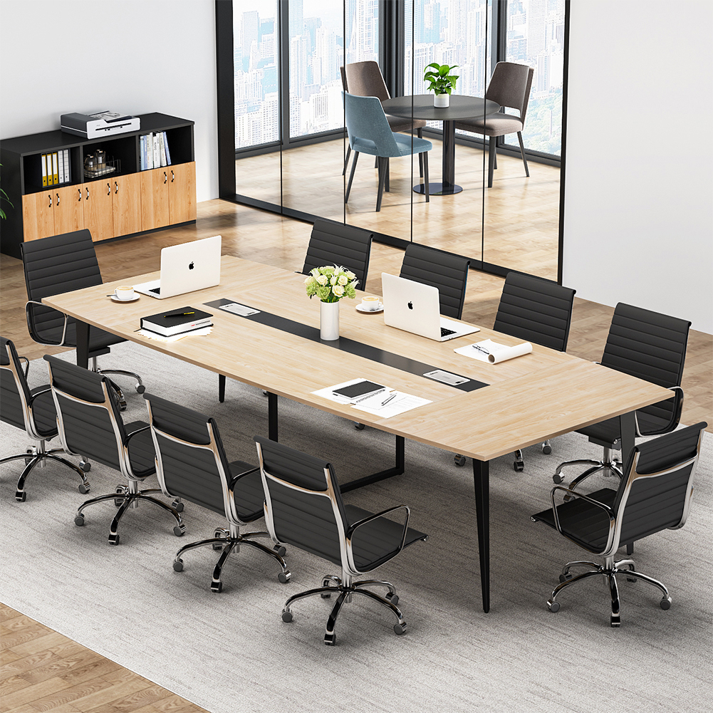 Tribesigns 8FT Conference Table, 94.48L X 47.24W X 29.52H Inches Boat Shaped Meeting Table With Rectangle Grommet, Modern Seminar Table