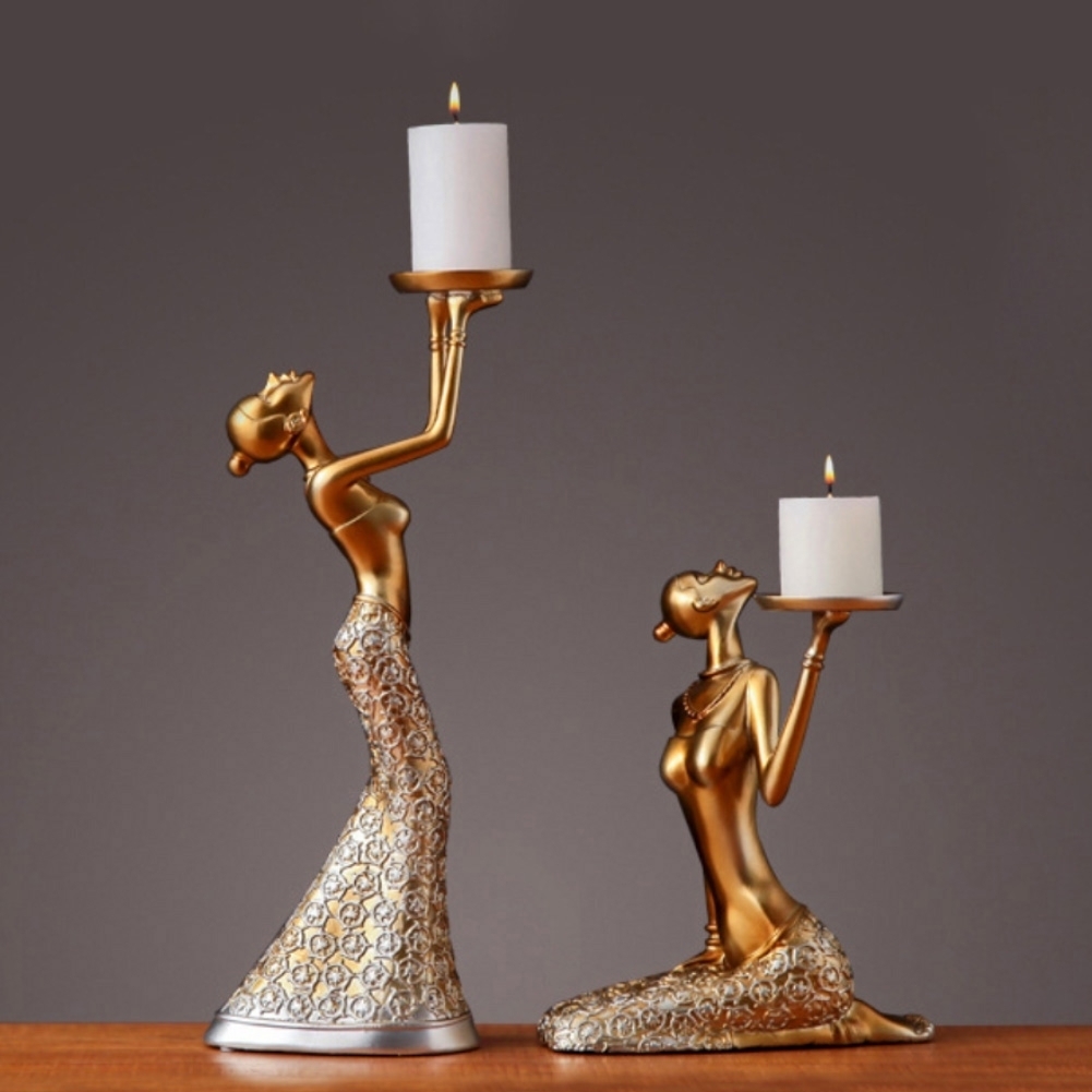 Wan 1Pair Vintage Abstract Lady Shape Candle Holder Candlestick Living Room Decor