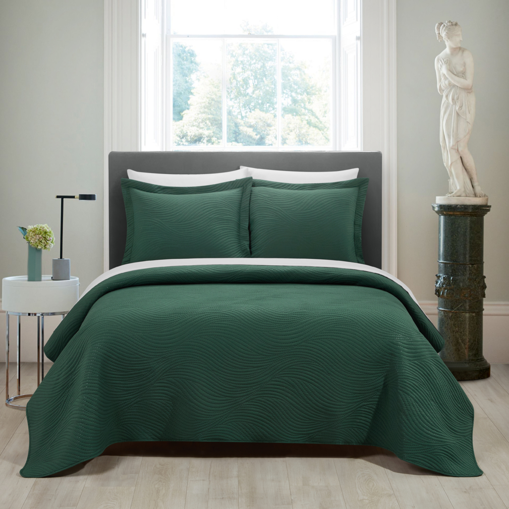 NY&CO Teagan 3 Piece Quilt Set Contemporary Organic Wave Pattern Bedding - Green, Queen