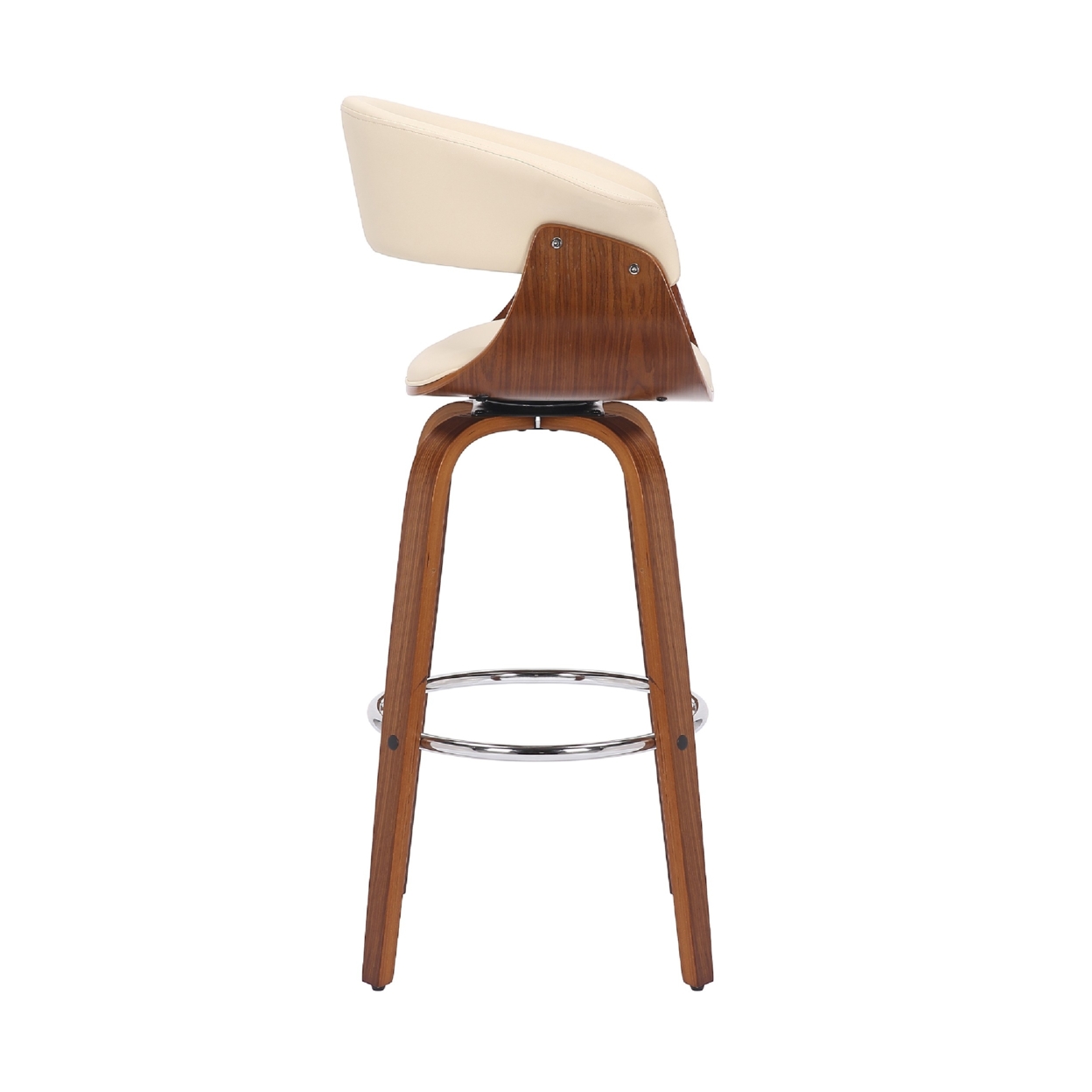 30 Inch Swivel Faux Leather Barstool With Curved Open Back, Brown- Saltoro Sherpi