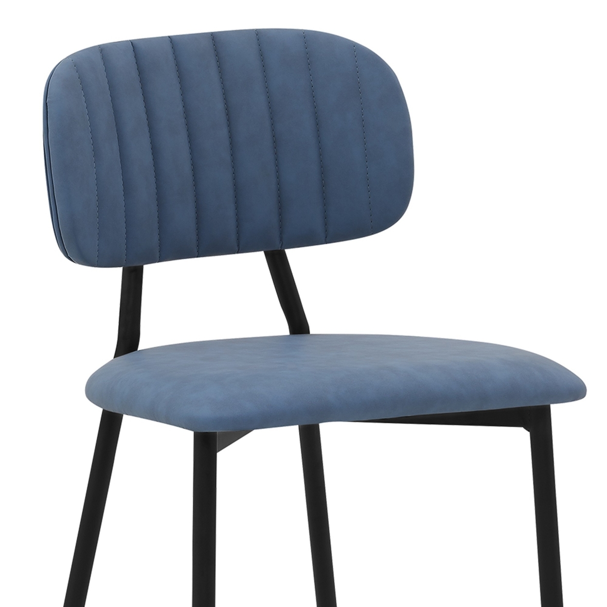26 Inch Leatherette And Metal Barstool, Blue And Black- Saltoro Sherpi