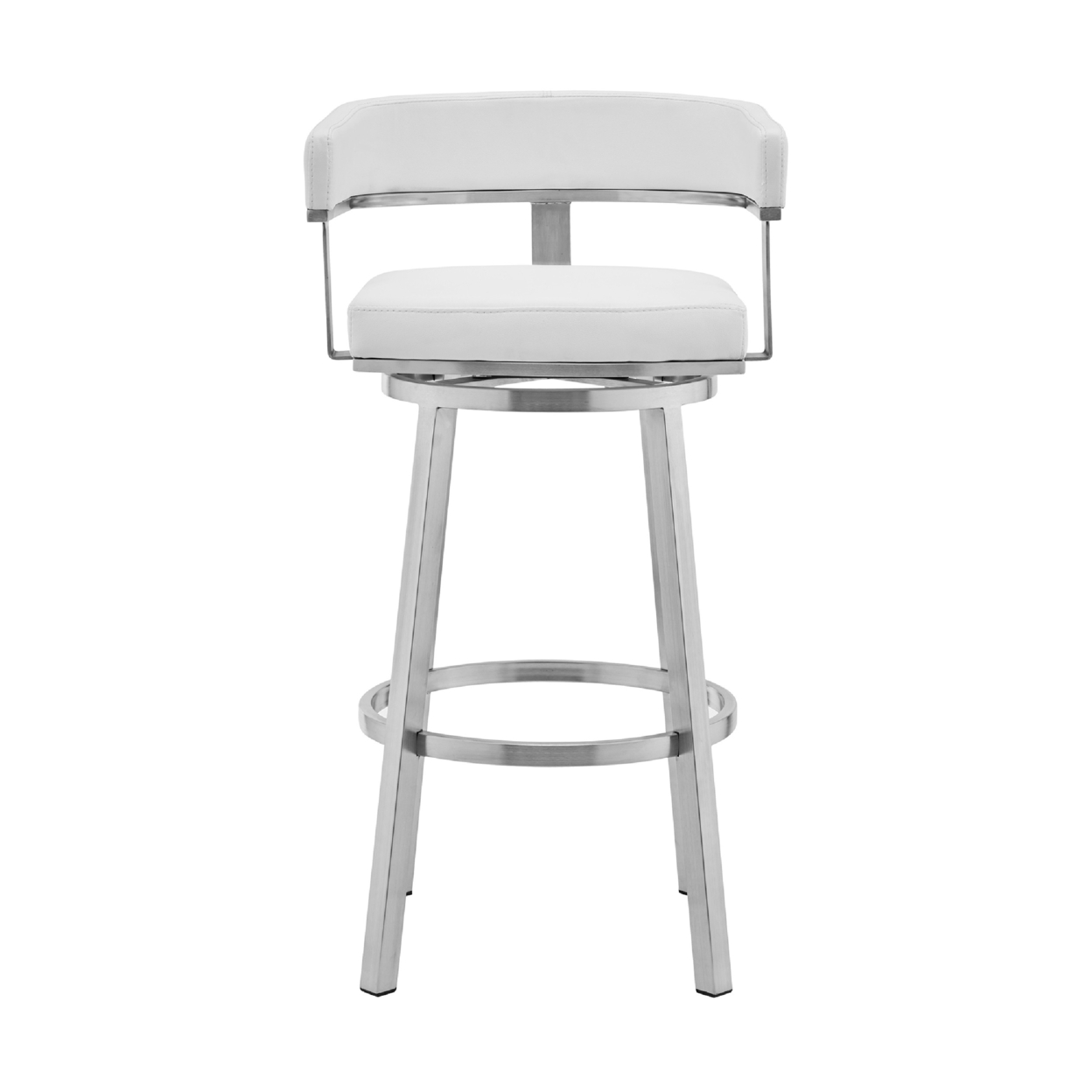 Swivel Barstool With Curved Open Back And Metal Legs, White And Silver- Saltoro Sherpi