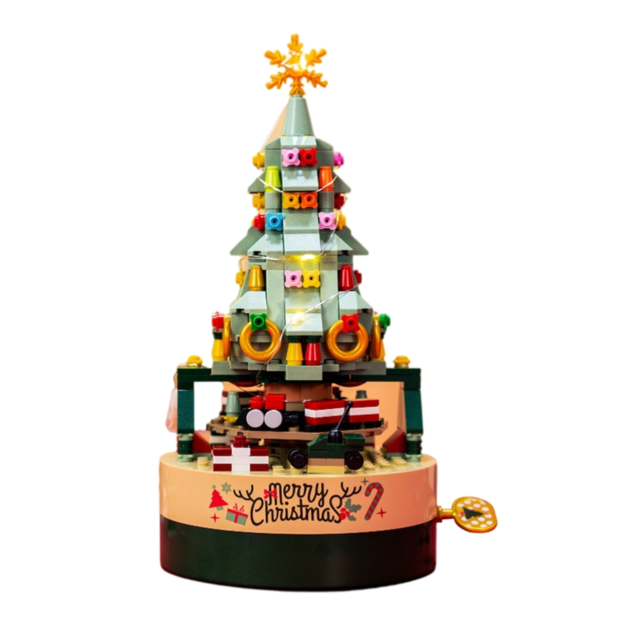Wan 1 Set Decorative Music Box Blocks Unique Design Festival Flavor Clockwork LED Christmas Tree Building Blocks for Gift - christmas tree with