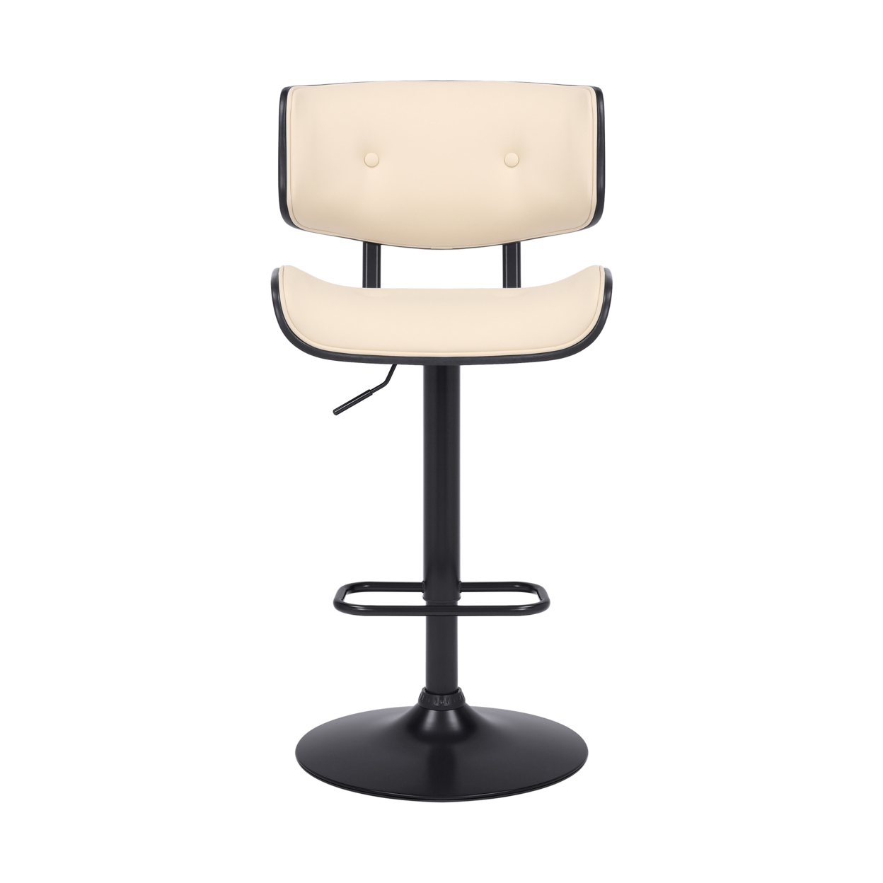 Bar Stool With Leatherette Button Tufted Back And Seat, Cream- Saltoro Sherpi