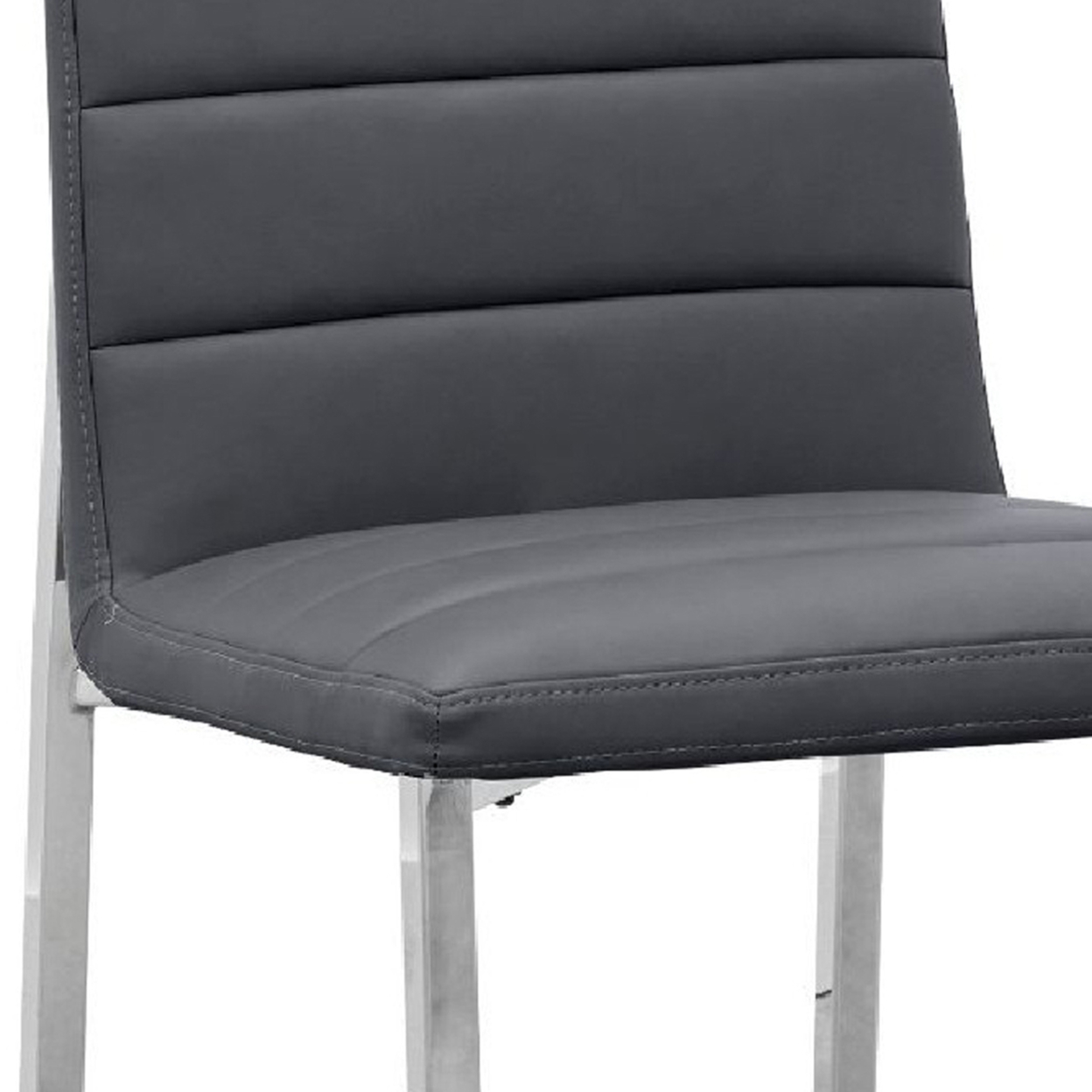 Eun 23 Inch Faux Leather Dining Chair, Chrome Legs, Set Of 2, Dark Gray- Saltoro Sherpi