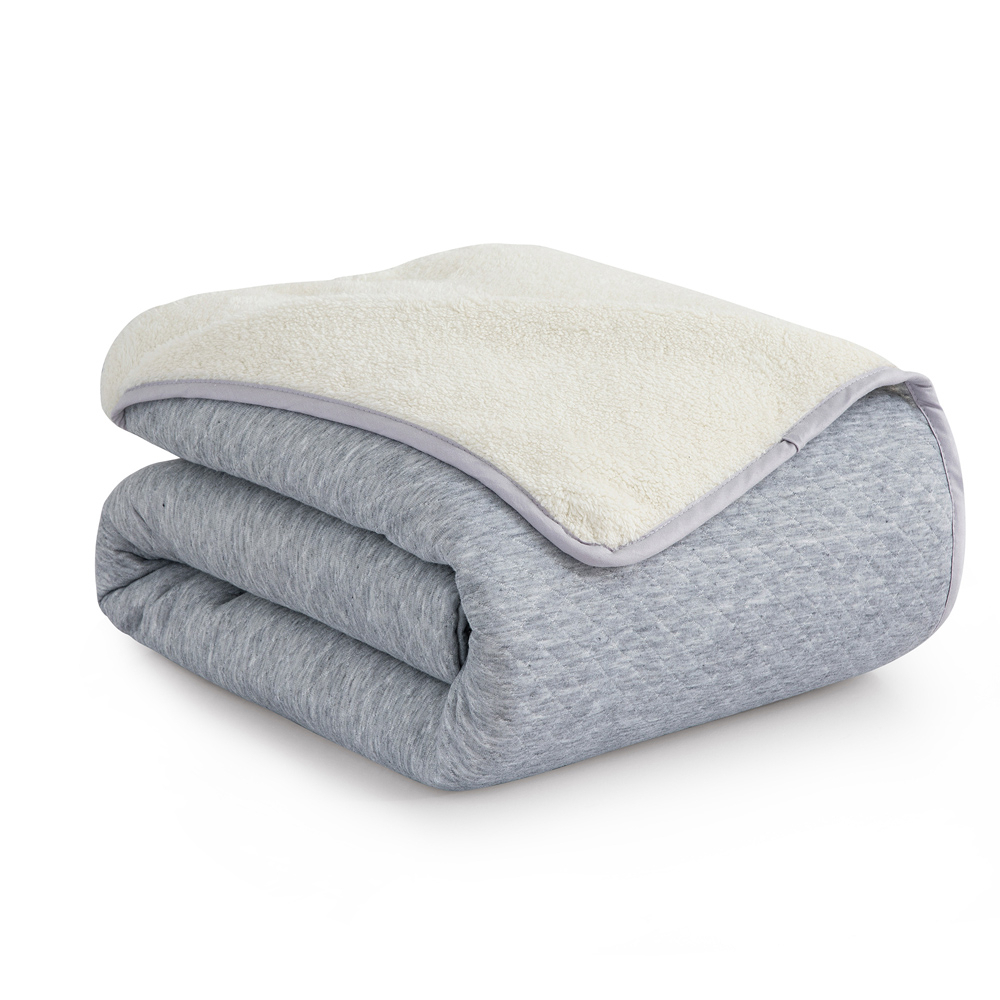 Diamond Knit And Sherpa Reversible Blanket, Cozy Warm Blanket For Winter Machine Washable - Full