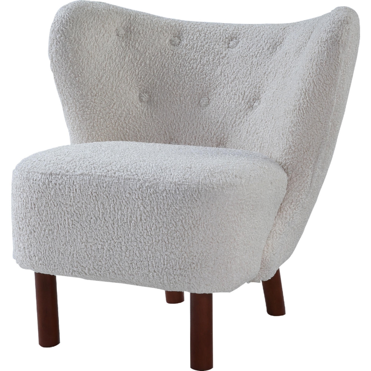 34 Inch Modern Tufted Wingback Accent Chair, Teddy Sherpa Fabric, White- Saltoro Sherpi
