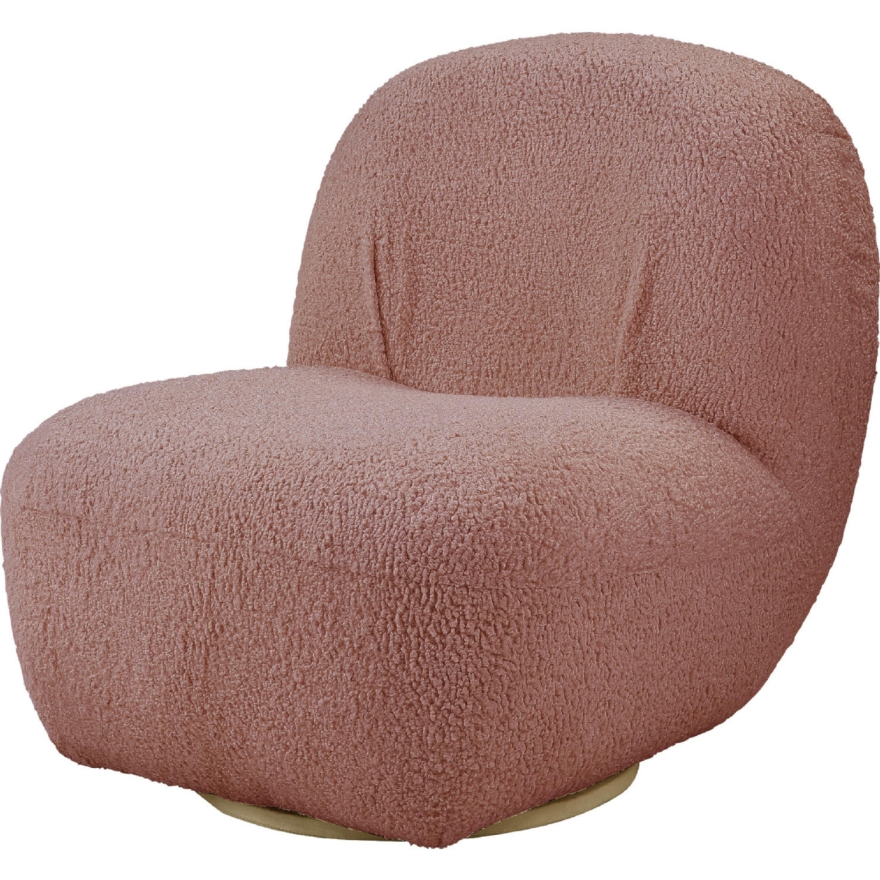 27 Inch Teddy Sherpa Fabric Curved Accent Chair, Swivel Function, Pink- Saltoro Sherpi