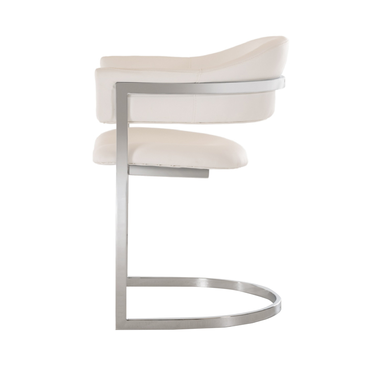 Ava Modern Dining Chair, Metal Cantilever Base, White Faux Leather, Chrome- Saltoro Sherpi